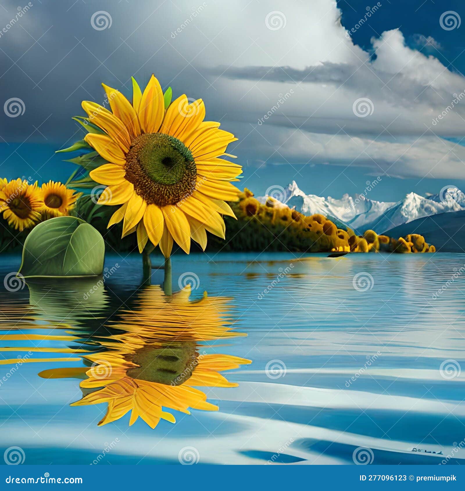 Sunflowers on the sea stock illustration. Illustration of close 277096123