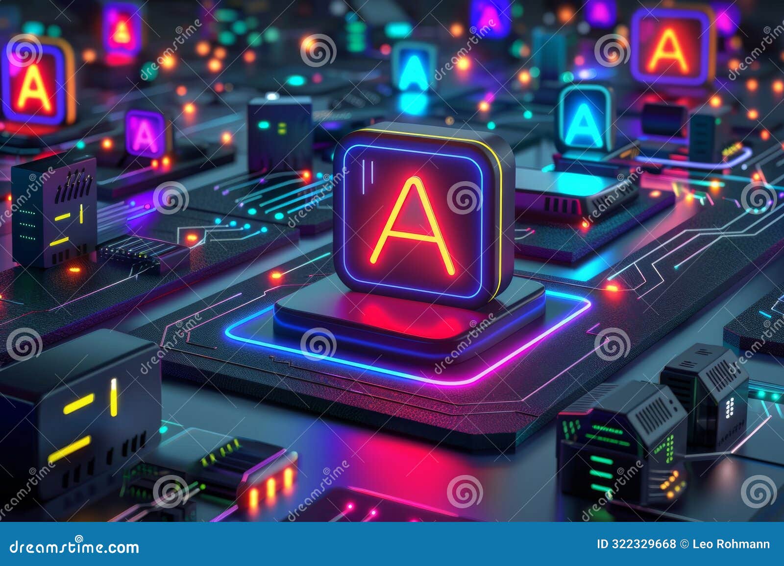 ai themed digital setup with holographic interface, showcasing advanced technology and artificial intelligence