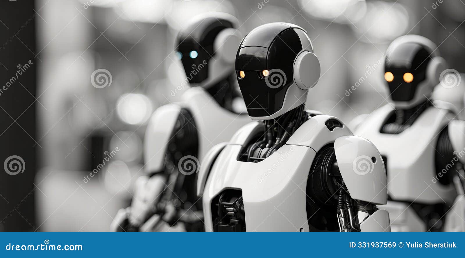 two robots black and white about to confront each other.