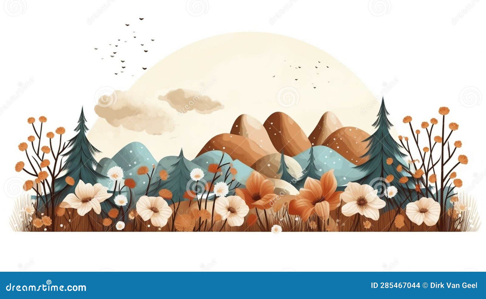 ai generated.  . mountain landscape nursery style. soft pastel colors.  for murals, childrenâs room.