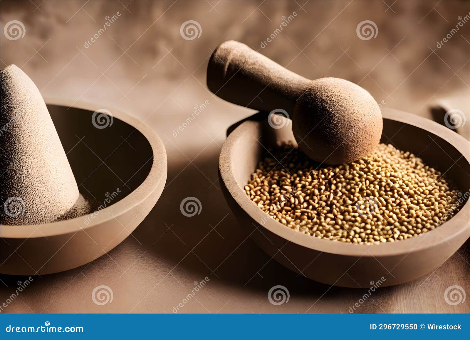 AIgenerated View of Mortar and Pestle with Grain Stock Photo Image