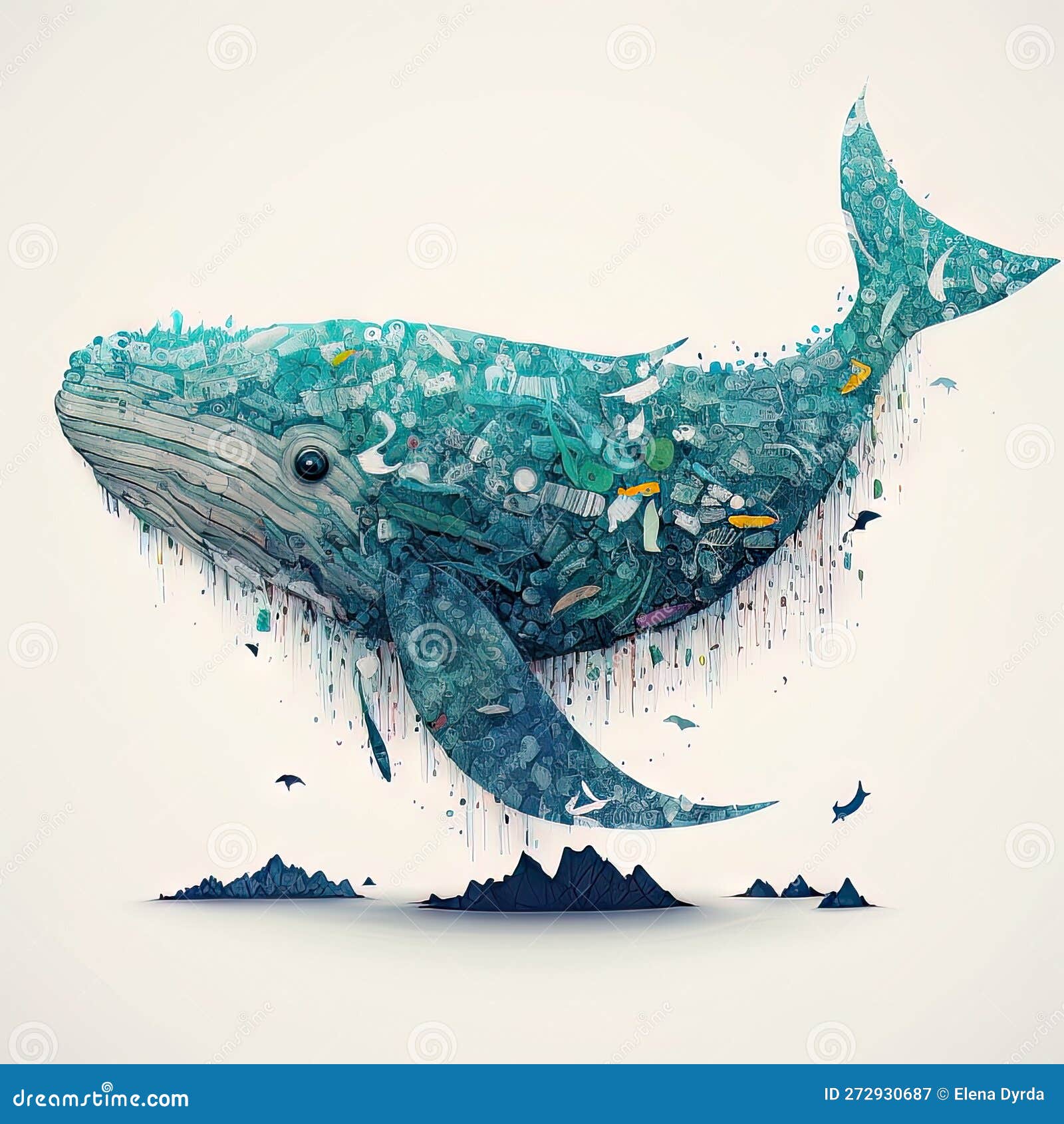 AI Generated Whale Made of Garbage and Plastic Stock Illustration