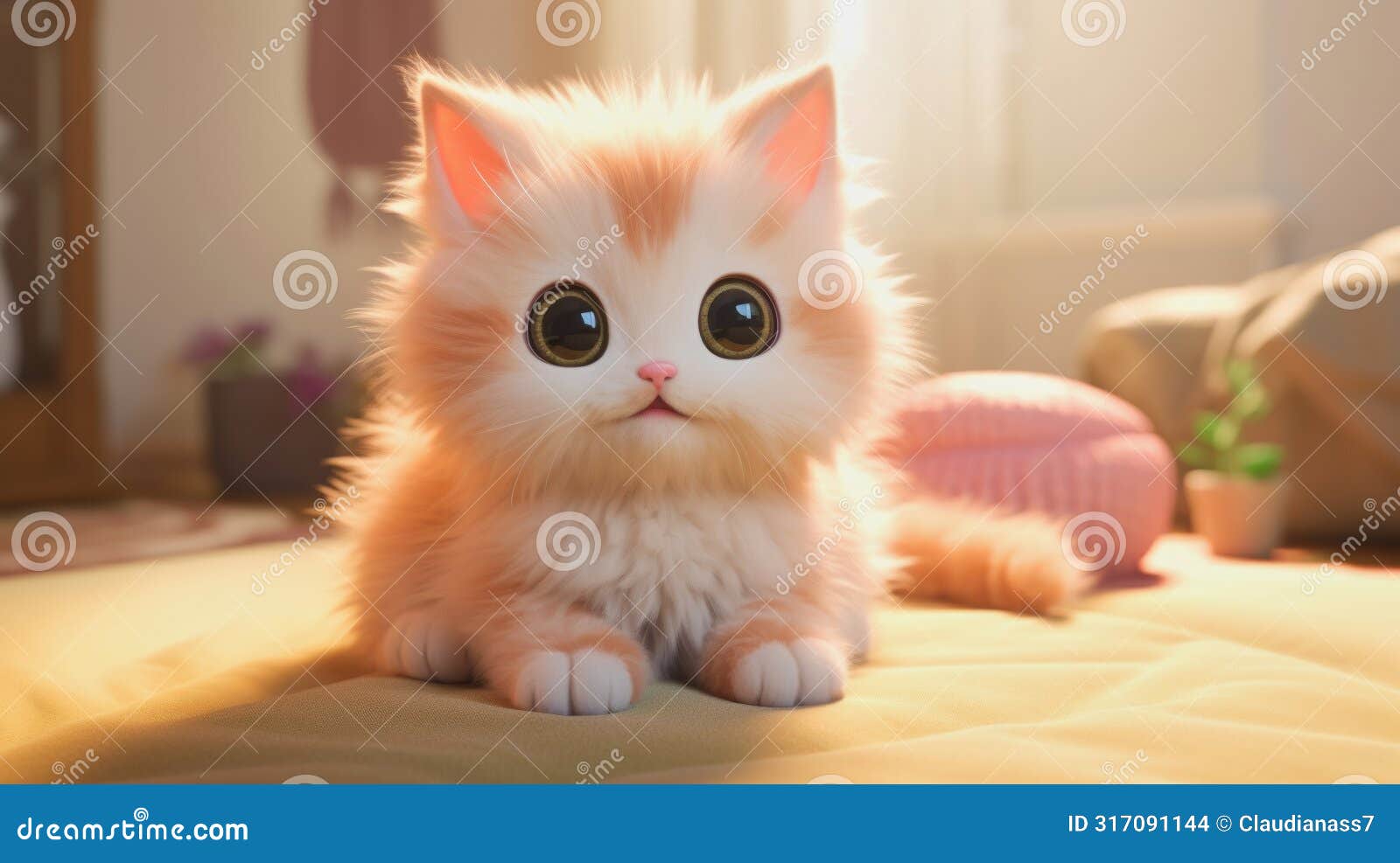 cute cuddly anime kitten in a room