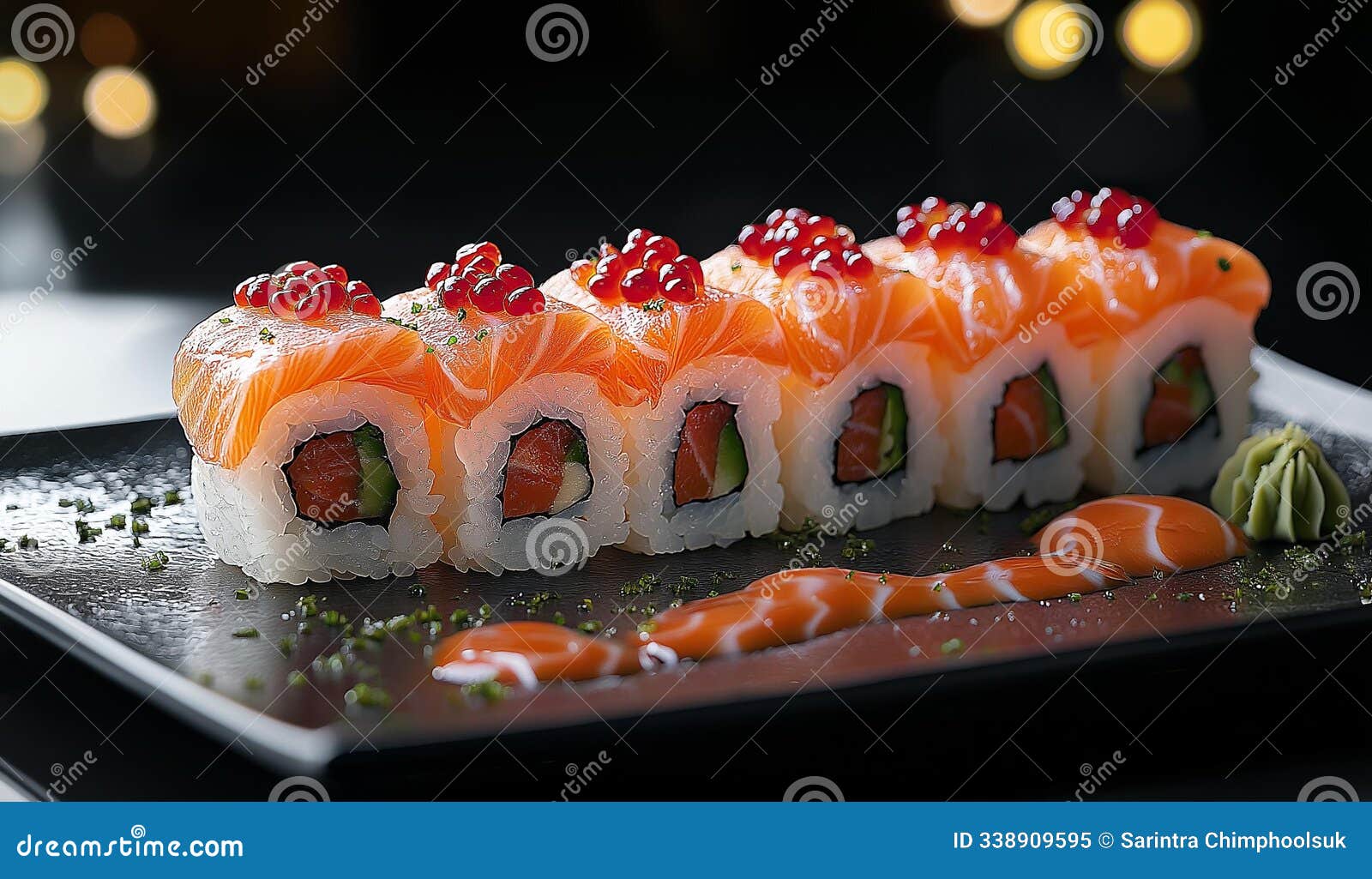 ai generator image of arranged sushi platter with an assortment of nigiri and sashimi