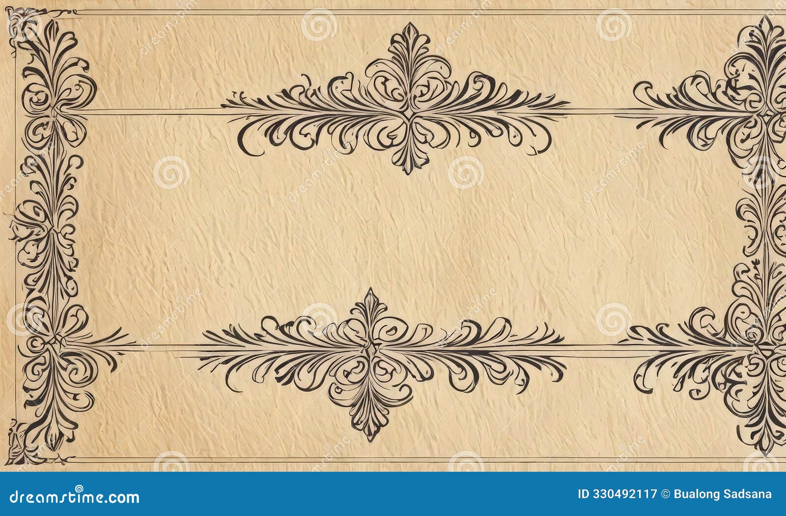 vintage frame with floral ornames on old paper background