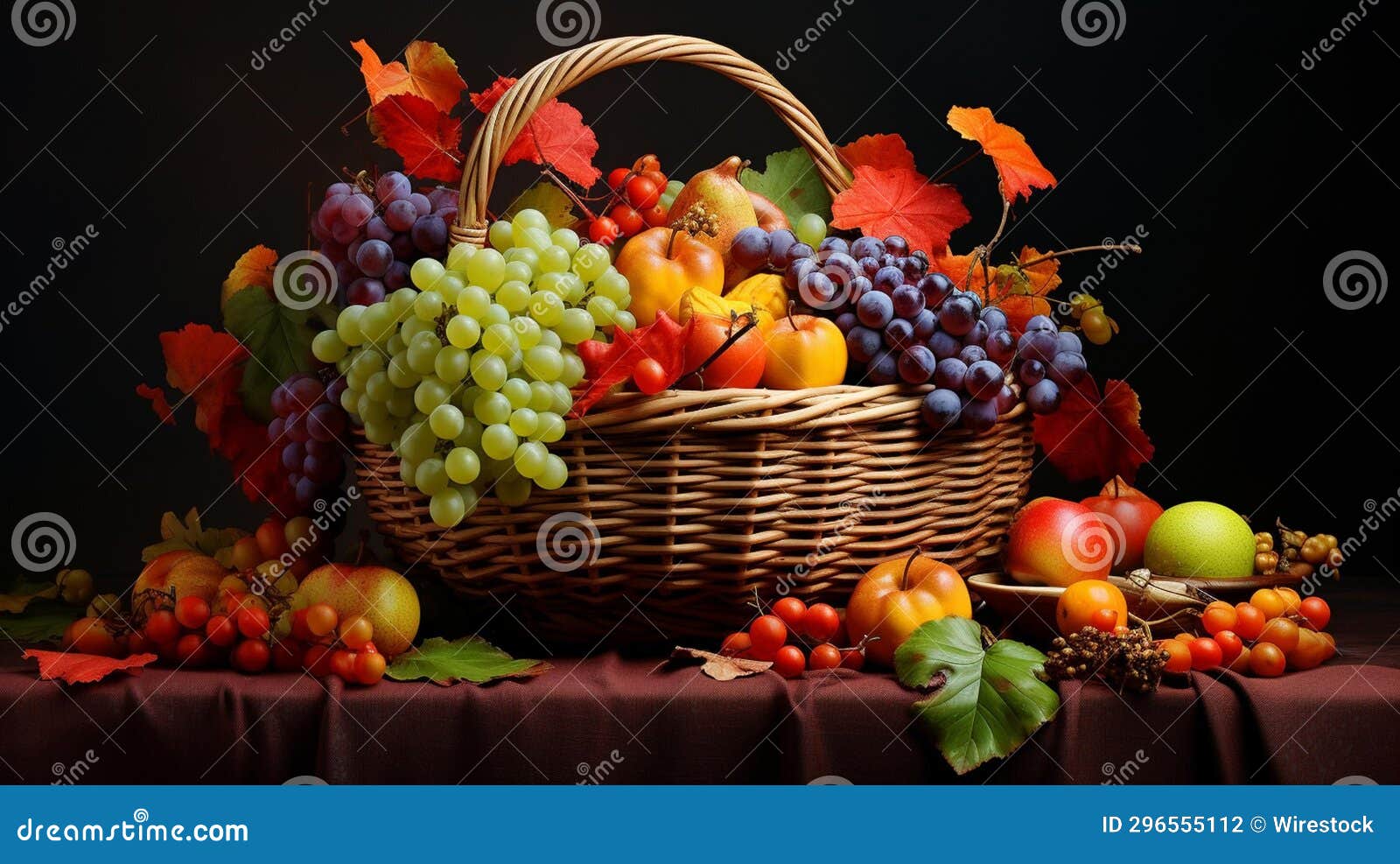 An AI Illustration of a Large Basket with Fruits Sits on a Table ...