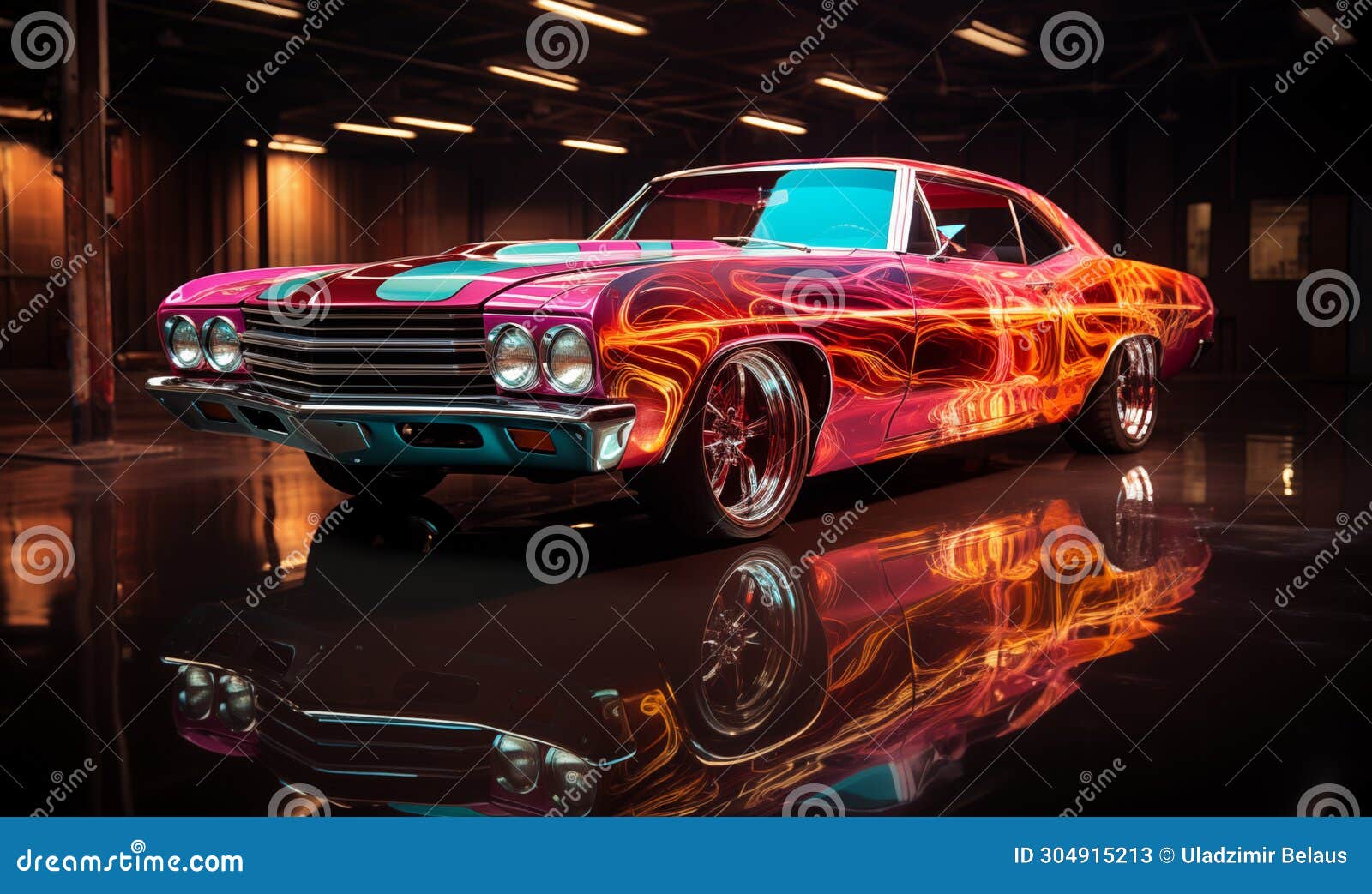 ai image of a flaming red car with