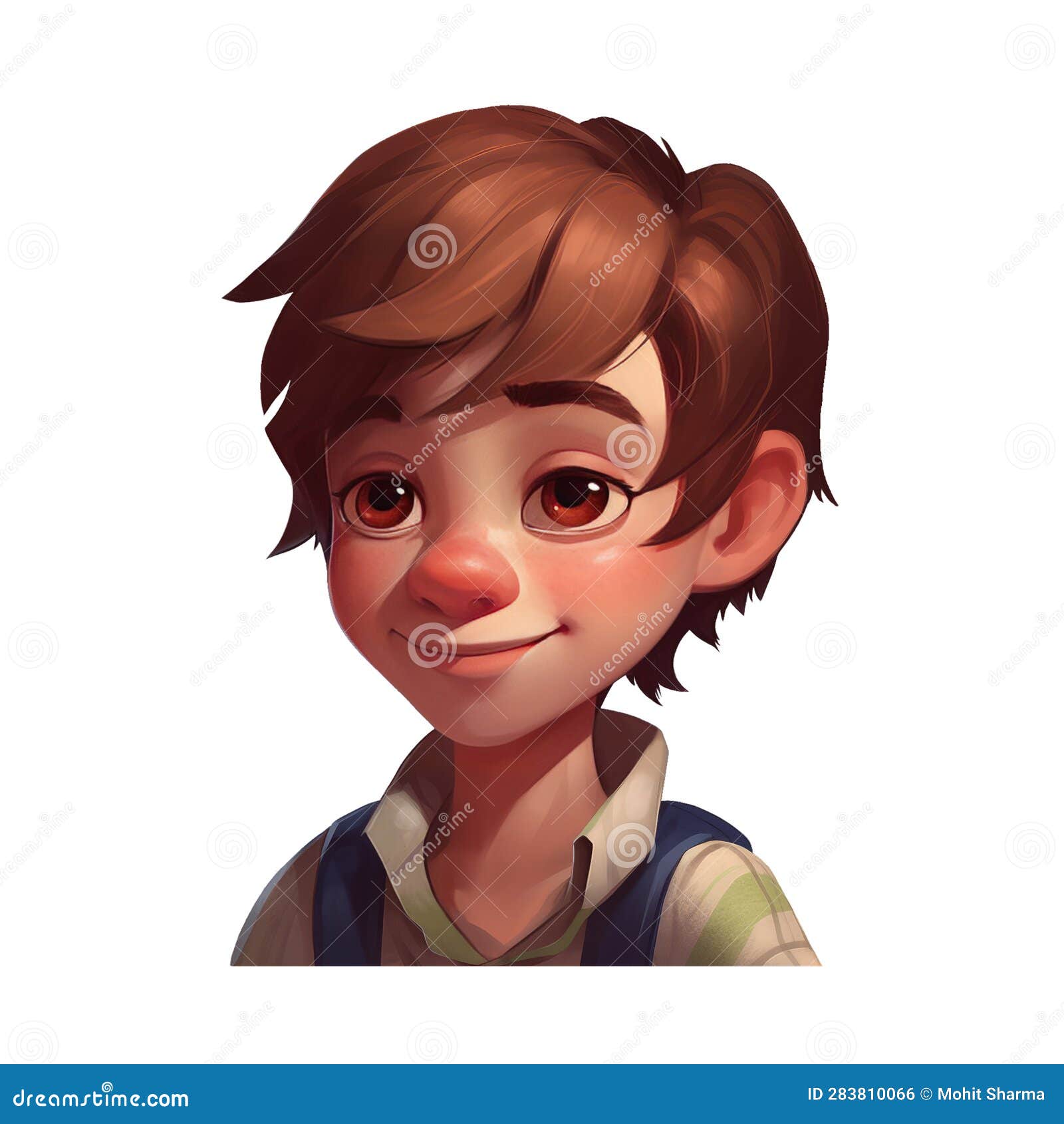 Ai Image Generative Cartoon Boy with Brown Hair. Stock Illustration