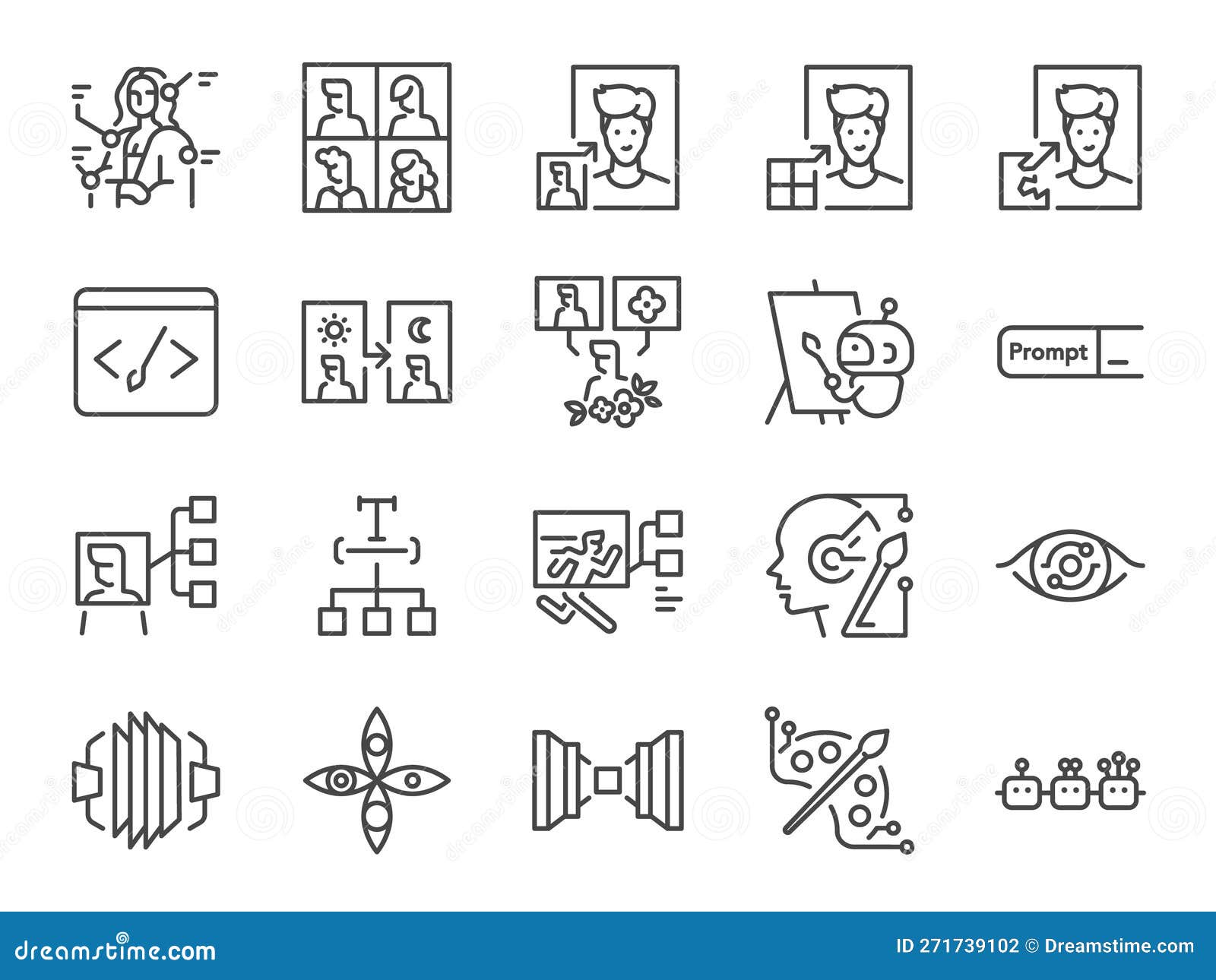 ai image generator icon set. it included icons such asÂ artificial intelligence, art, textual technology, and more.