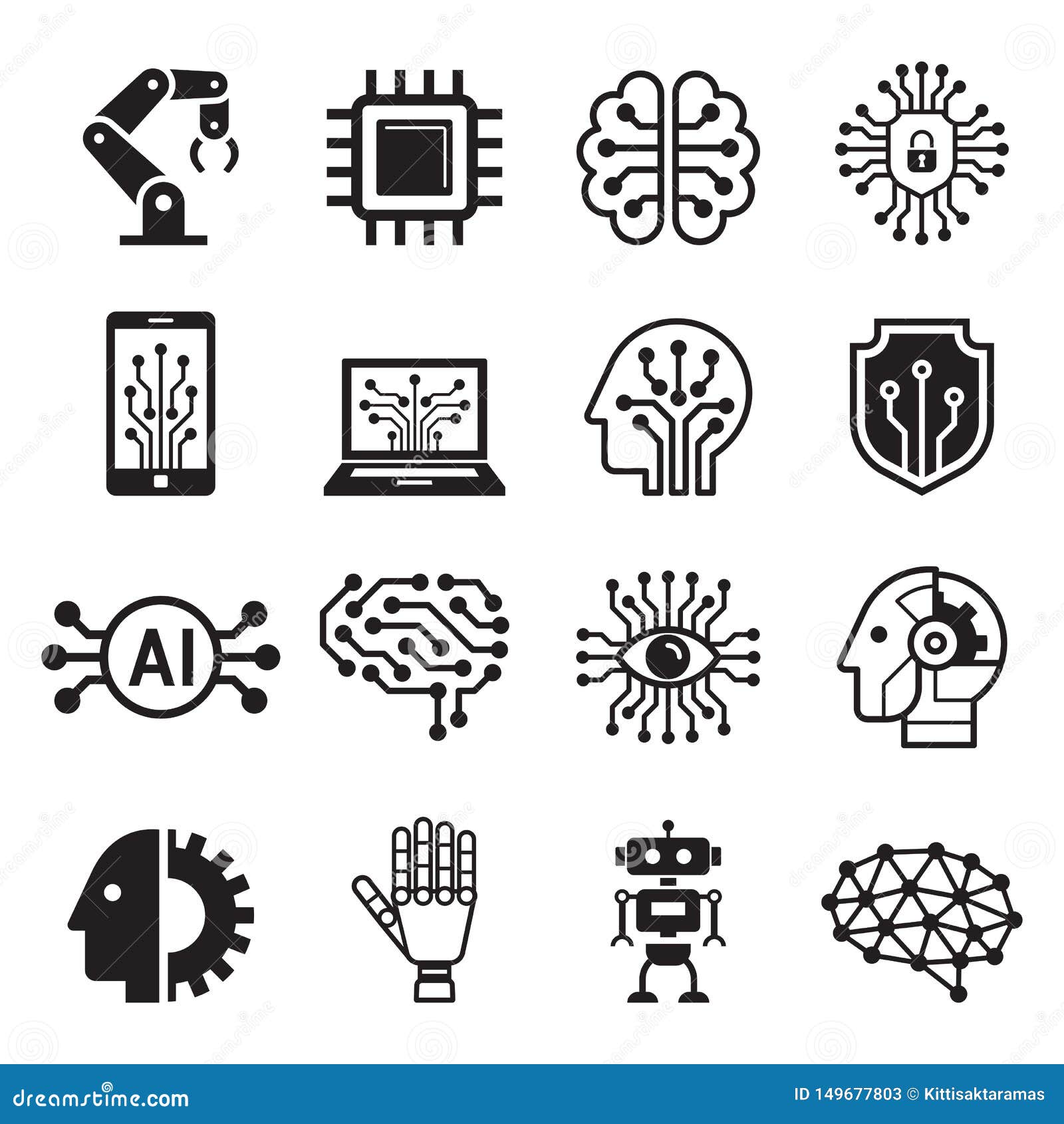 ai robot artificial intelligence icons.  