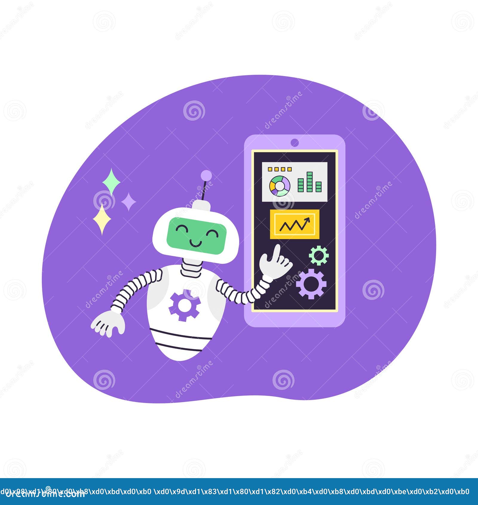 ai robot assistant points at smartphone. artificial intelligence data analytics and virtual assistant. business and