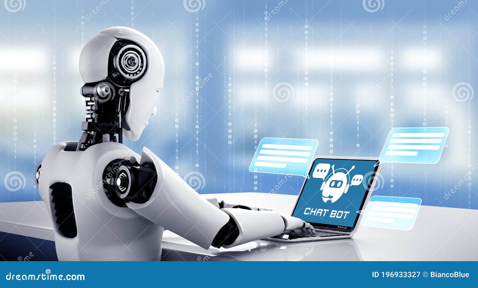 dialog højttaler indsats AI Robot Using Computer To Chat with Customer. Concept of Chat Bot Stock  Illustration - Illustration of online, robotic: 196933327