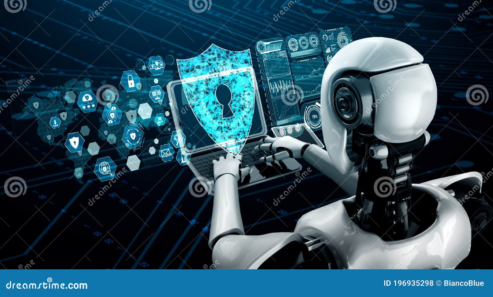 AI Robot Using Cyber Security To Protect Information Privacy Stock