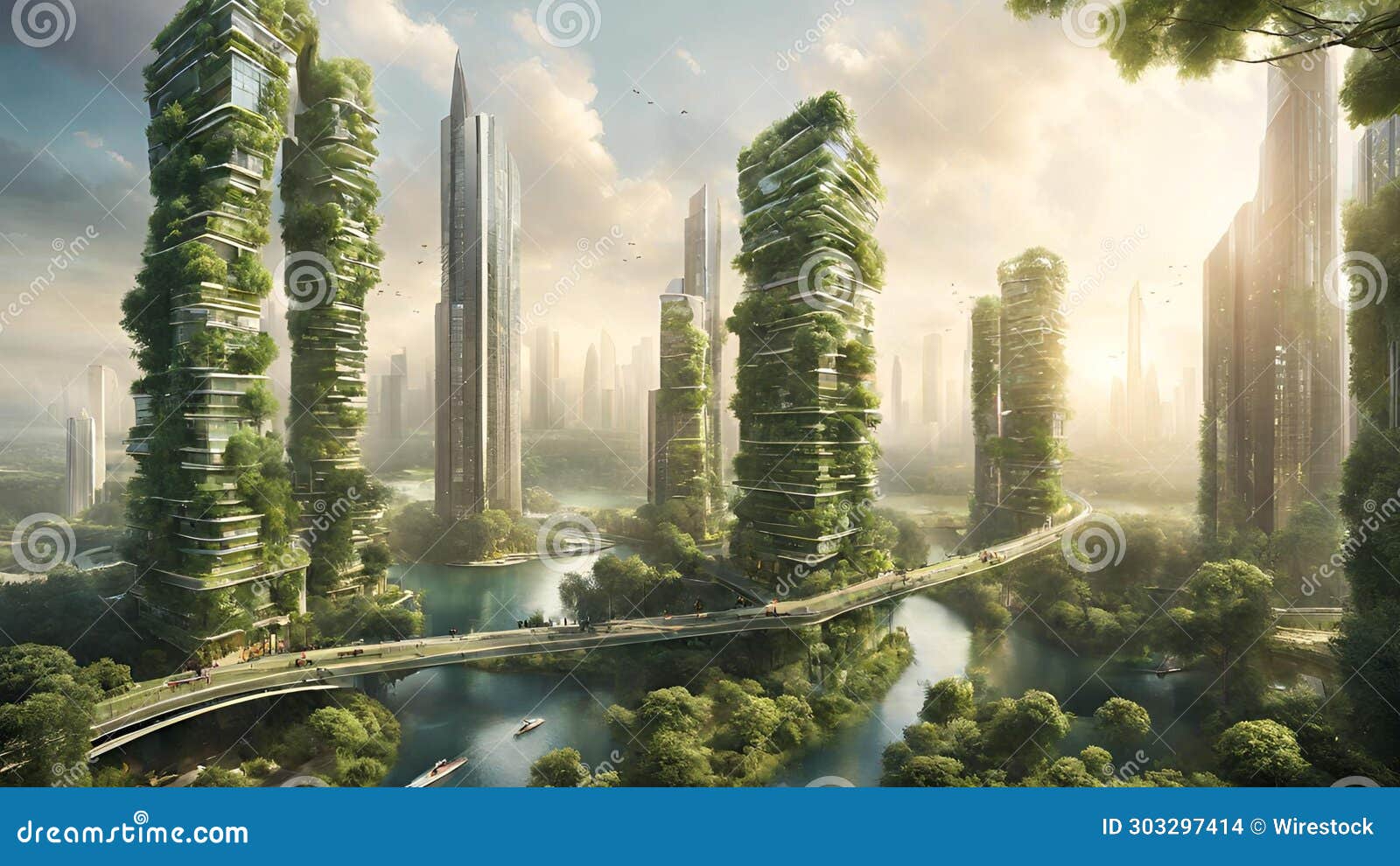 ai a utopian cityscape where nature and technology coexist in perfect harmony. imagine towering