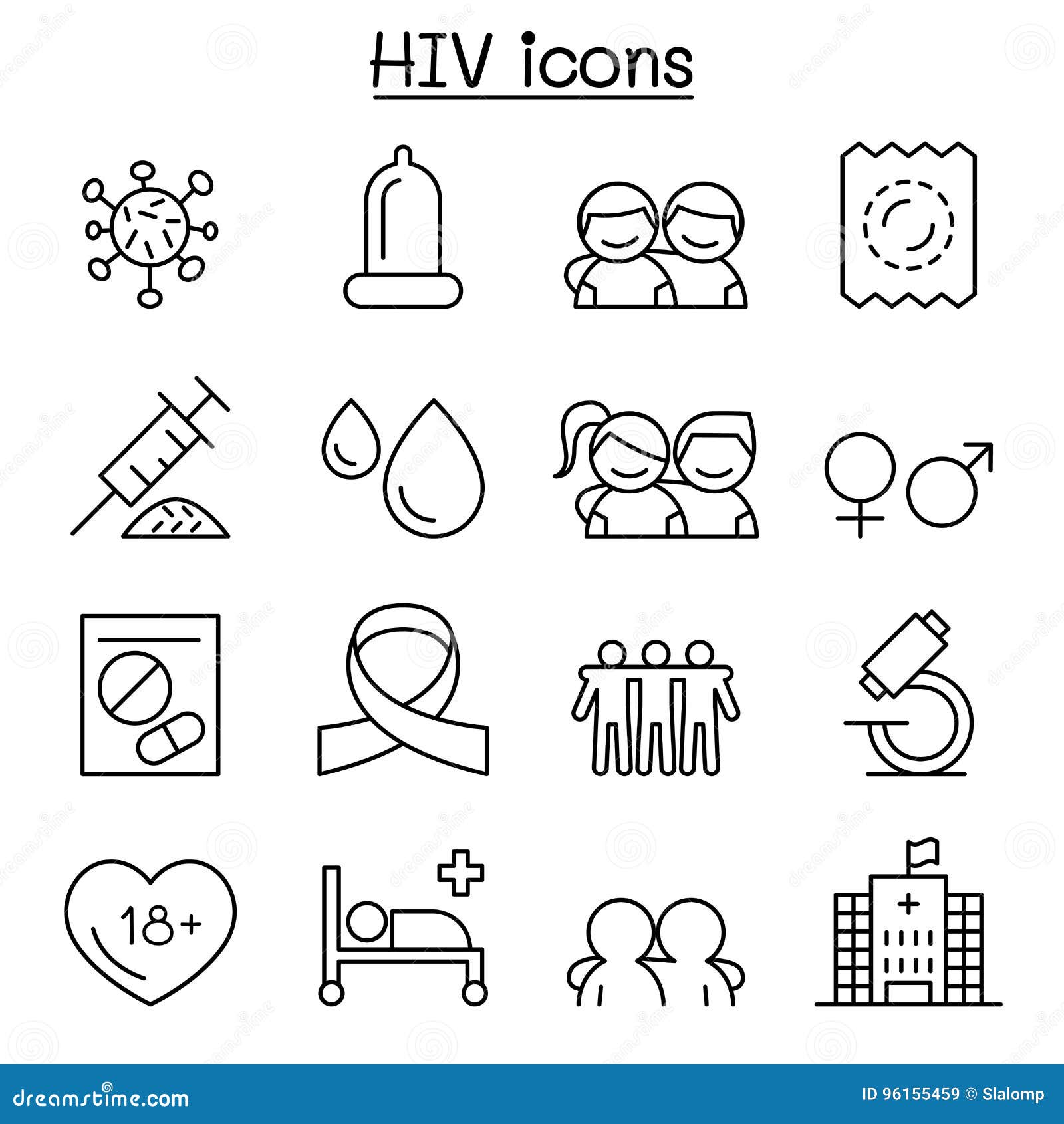 aids ,hiv icon set in thin line style