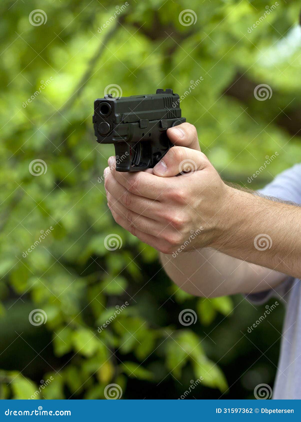 Aiming a SemiAutomatic Handgun Stock Photo Image of defense, sport