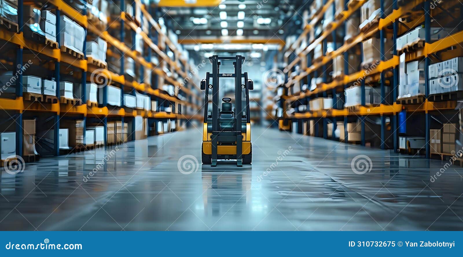 aipowered forklift organizing inventory in modern warehouse with robotic automation technology.