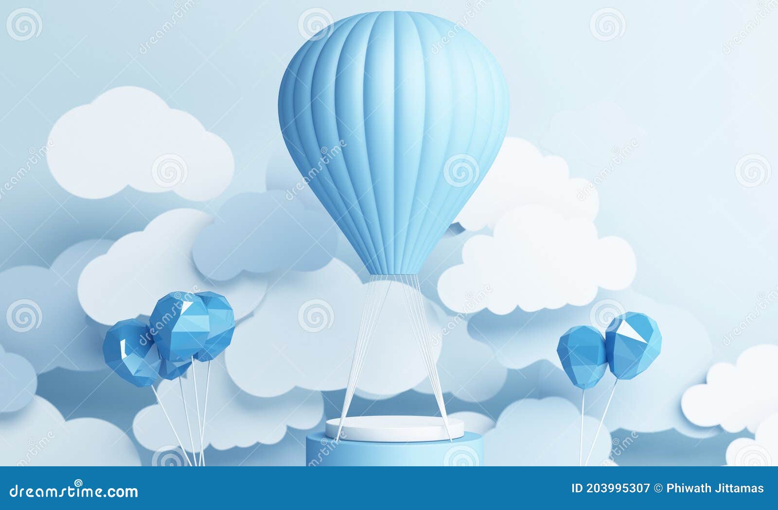 Air Balloon Paper Art Style and Product Stand with Blue Pastel Sky Stock  Illustration - Illustration of flying, wallpaper: 203995307