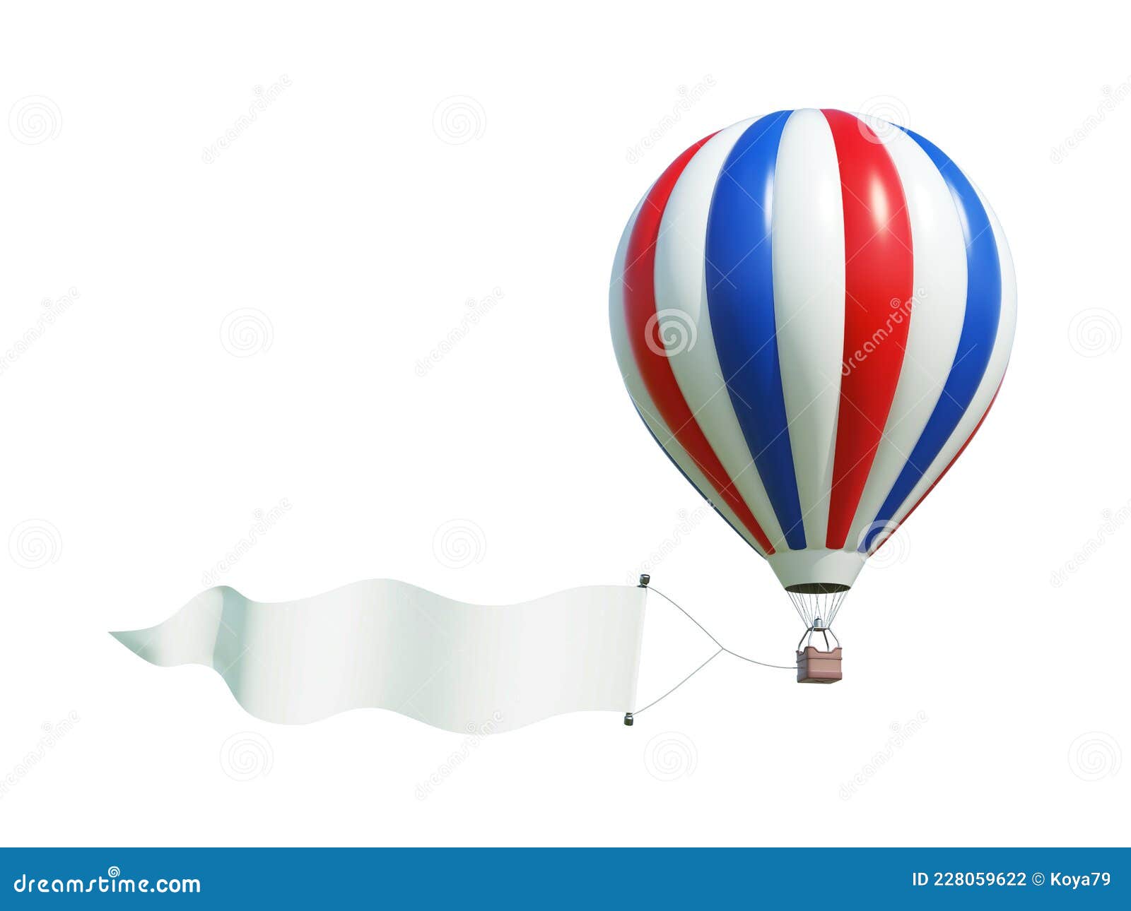 air balloon with sky banner, areal advertisement 3d rendering