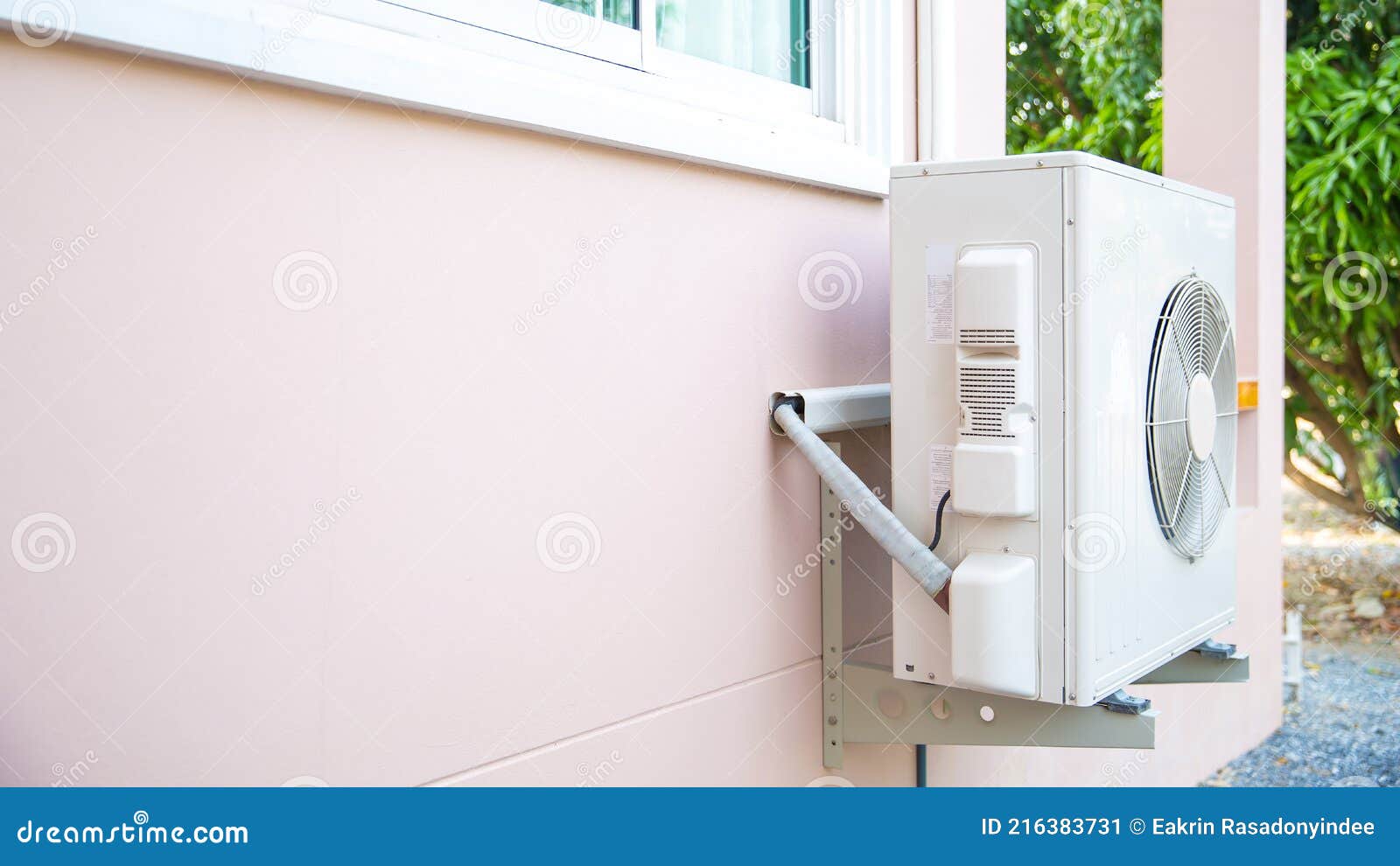 Closeup External Split Wall Type of Outdoor Home Air Conditioner Stock