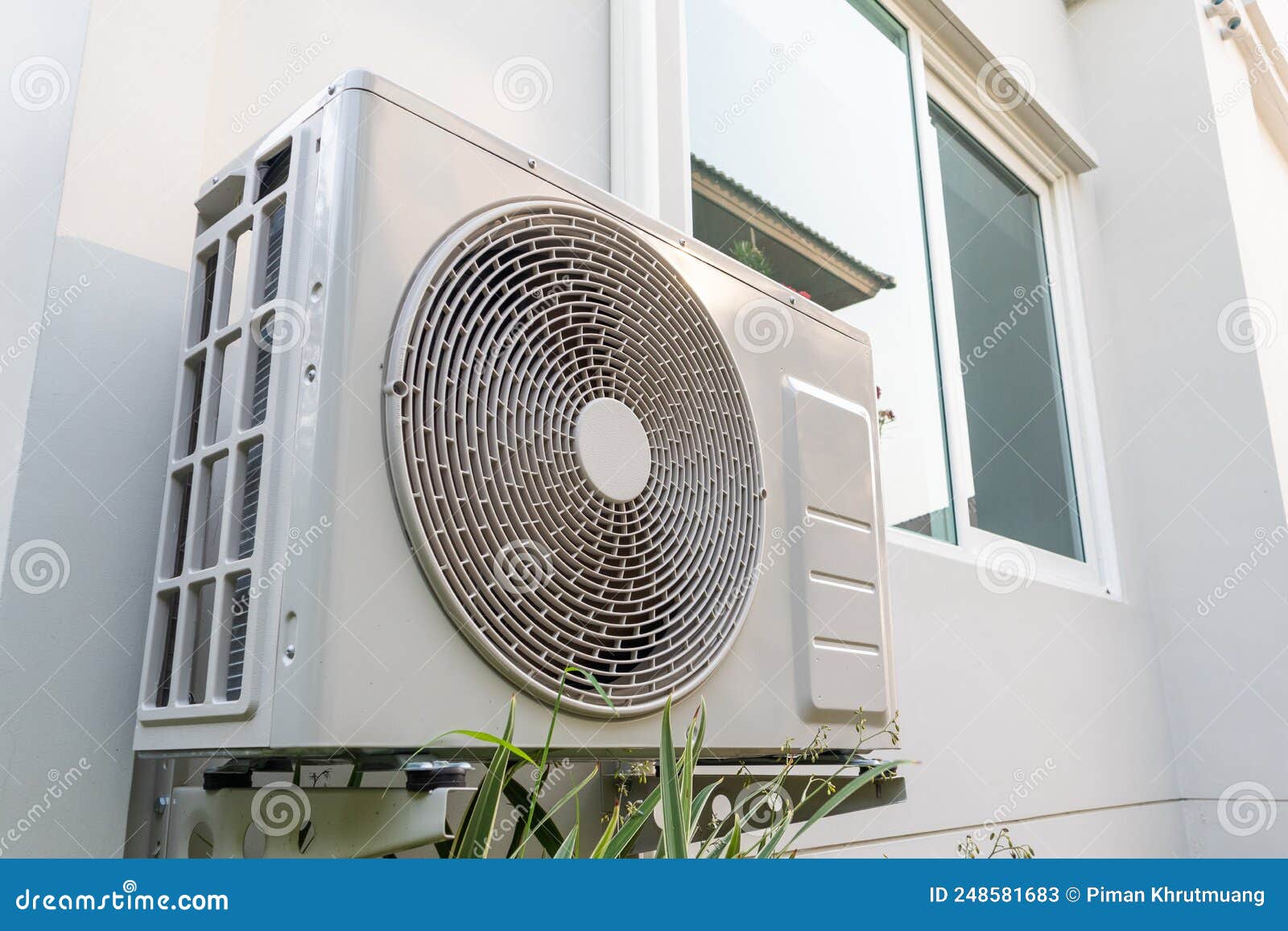 Air Condition Outdoor Unit Compressor Install Outside the House Stock