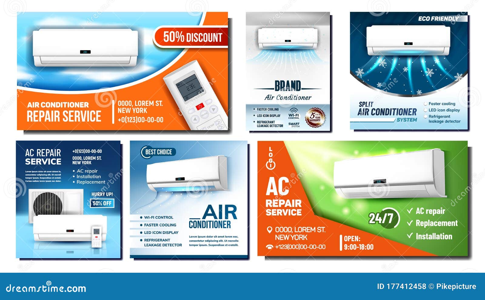 Air Conditioner Advertising Posters Set Vector Stock Vector Air Conditioner Advertising Posters Set Vector Stock Vector