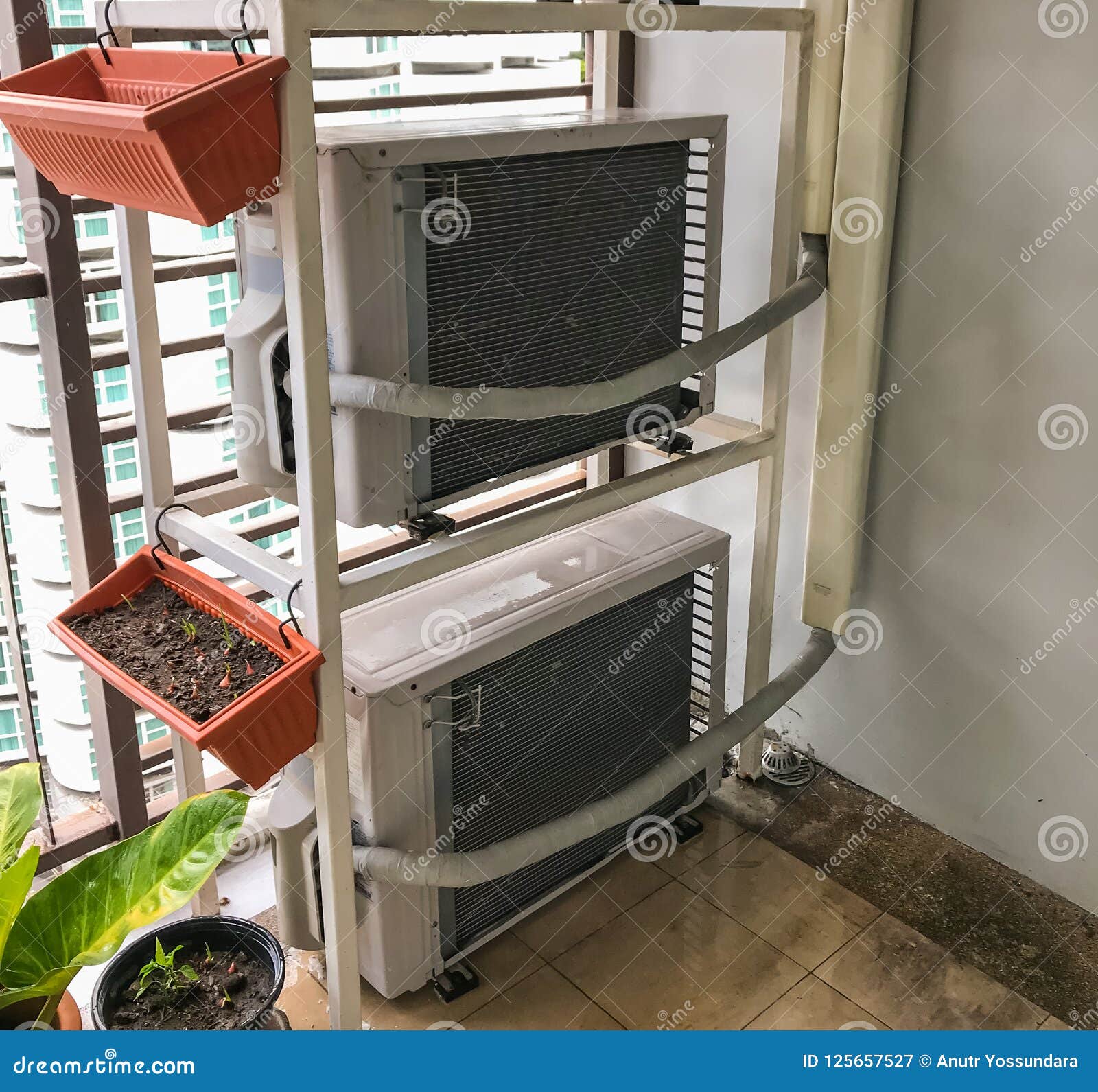 Air Conditioner Compressor on Balcony Stock Image Image of balcony