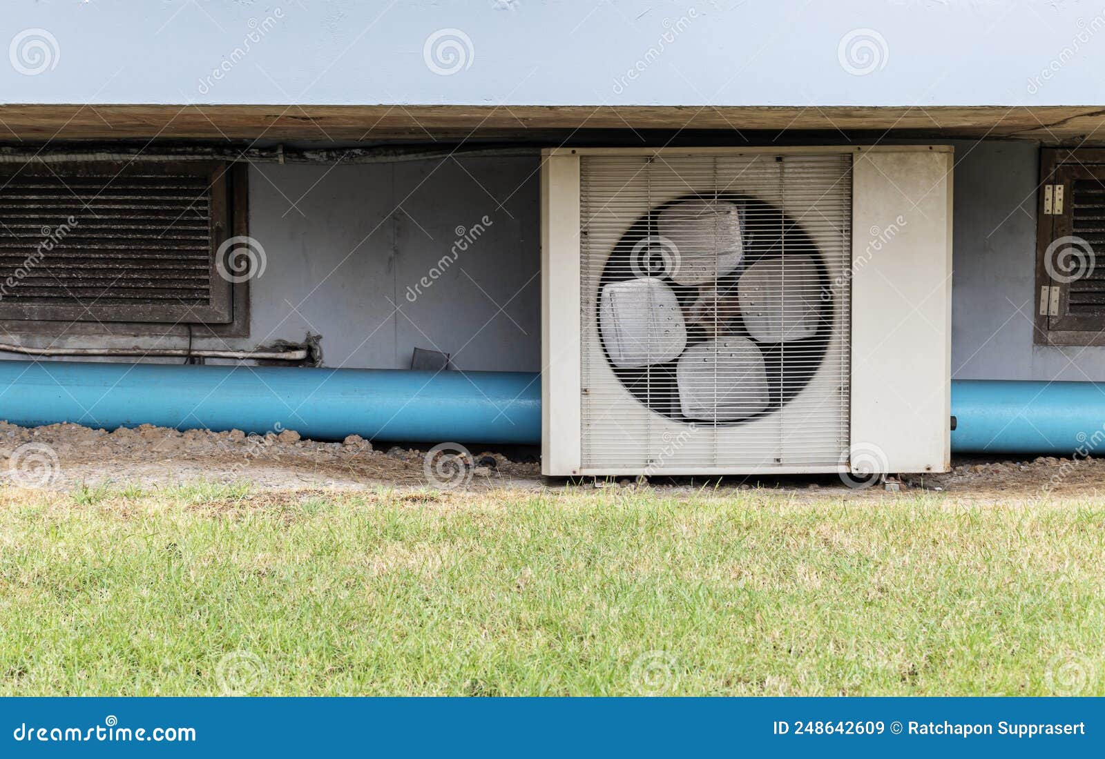 Air Conditioner Compressor Installed Under Floor Stock Image Image of