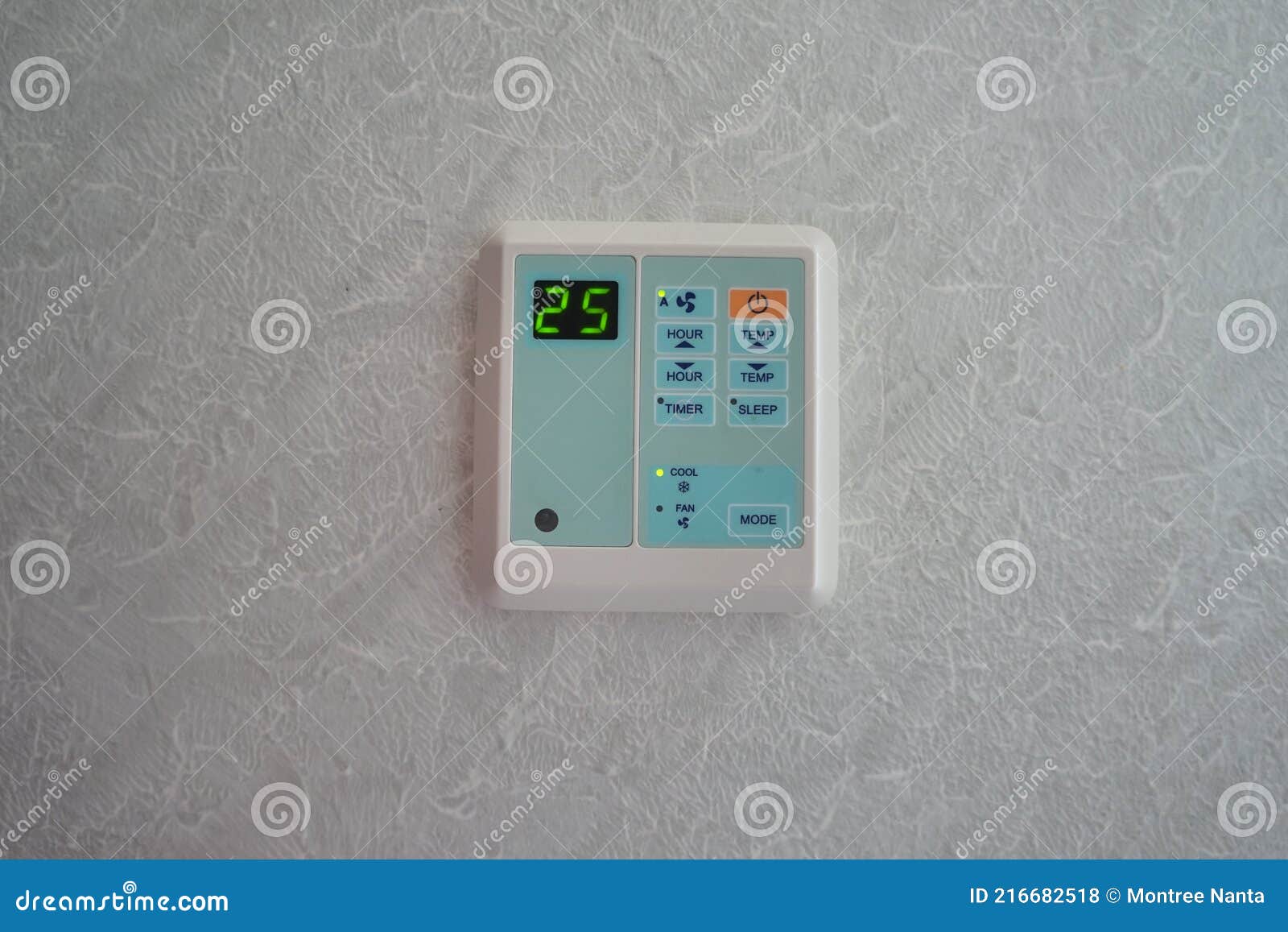 The Air Conditioner Control Panel is Installed on the Wall and the  Temperature is Set at 25 Degrees Celsius. Stock Photo - Image of electric,  keypad: 216682518