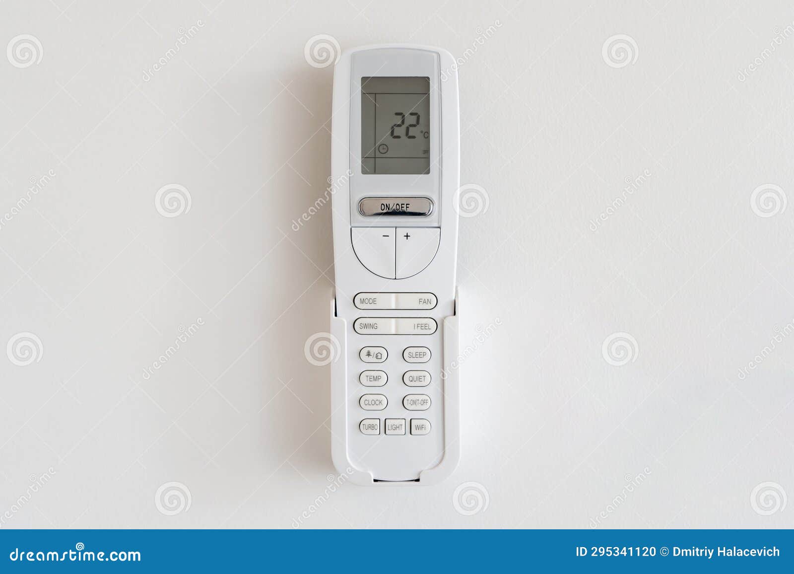 Air Conditioner Control Panel Mounted on White Wall Displays Room