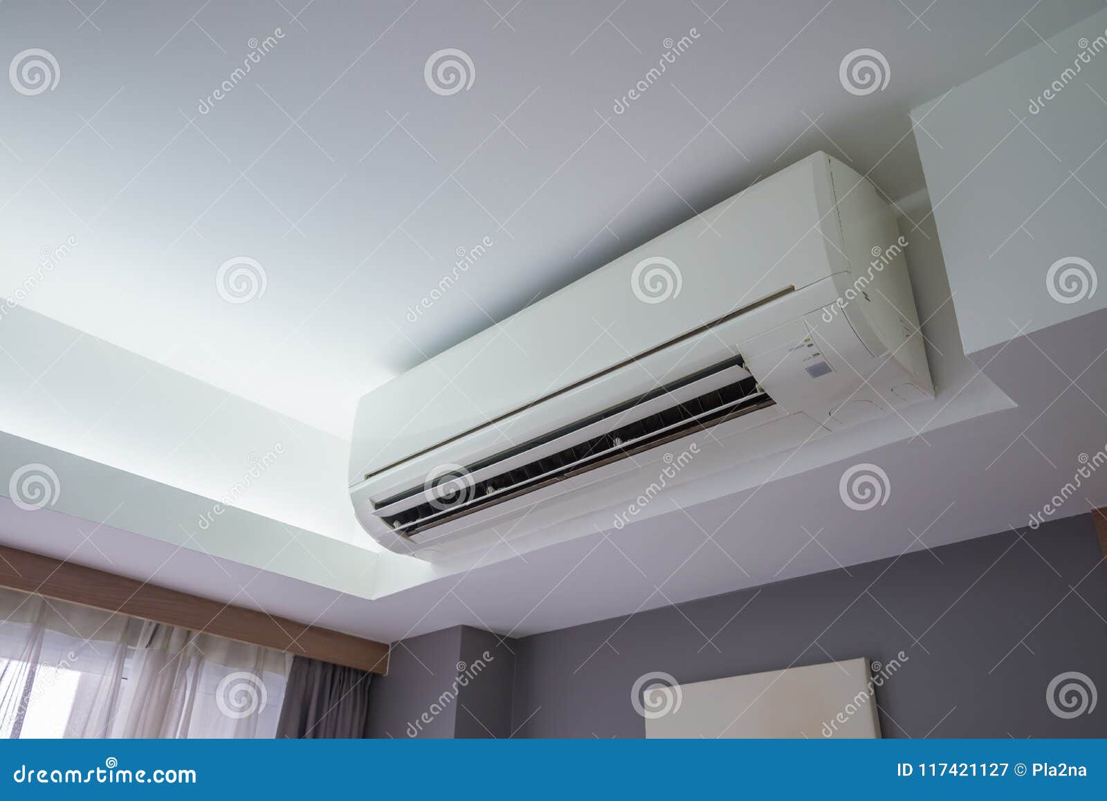 Air Conditioner Cooling Fresh System In Hotel Bedroom Stock