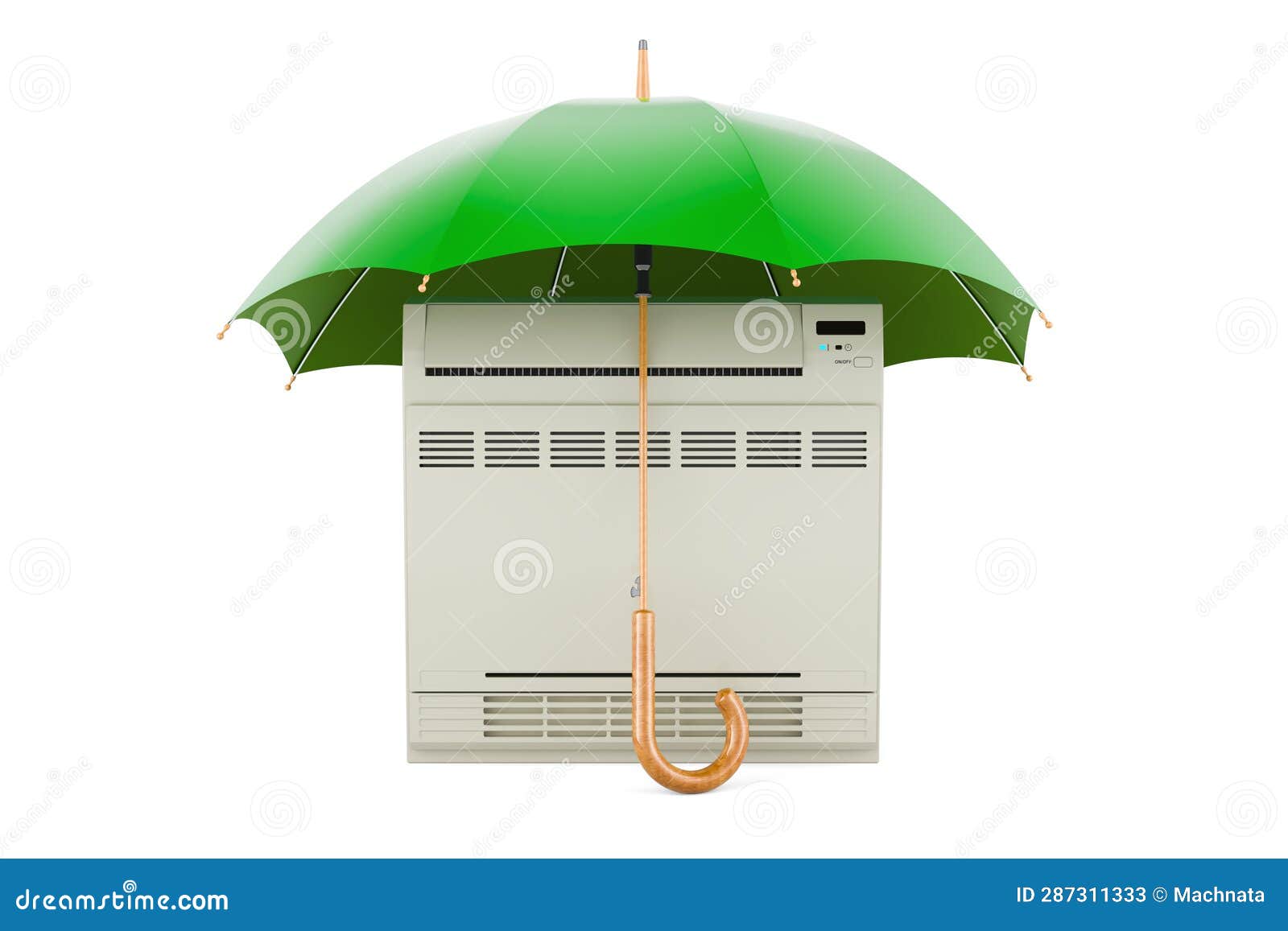 Air Conditioner, Floor Standing Unit Under Umbrella, 3D Rendering Stock