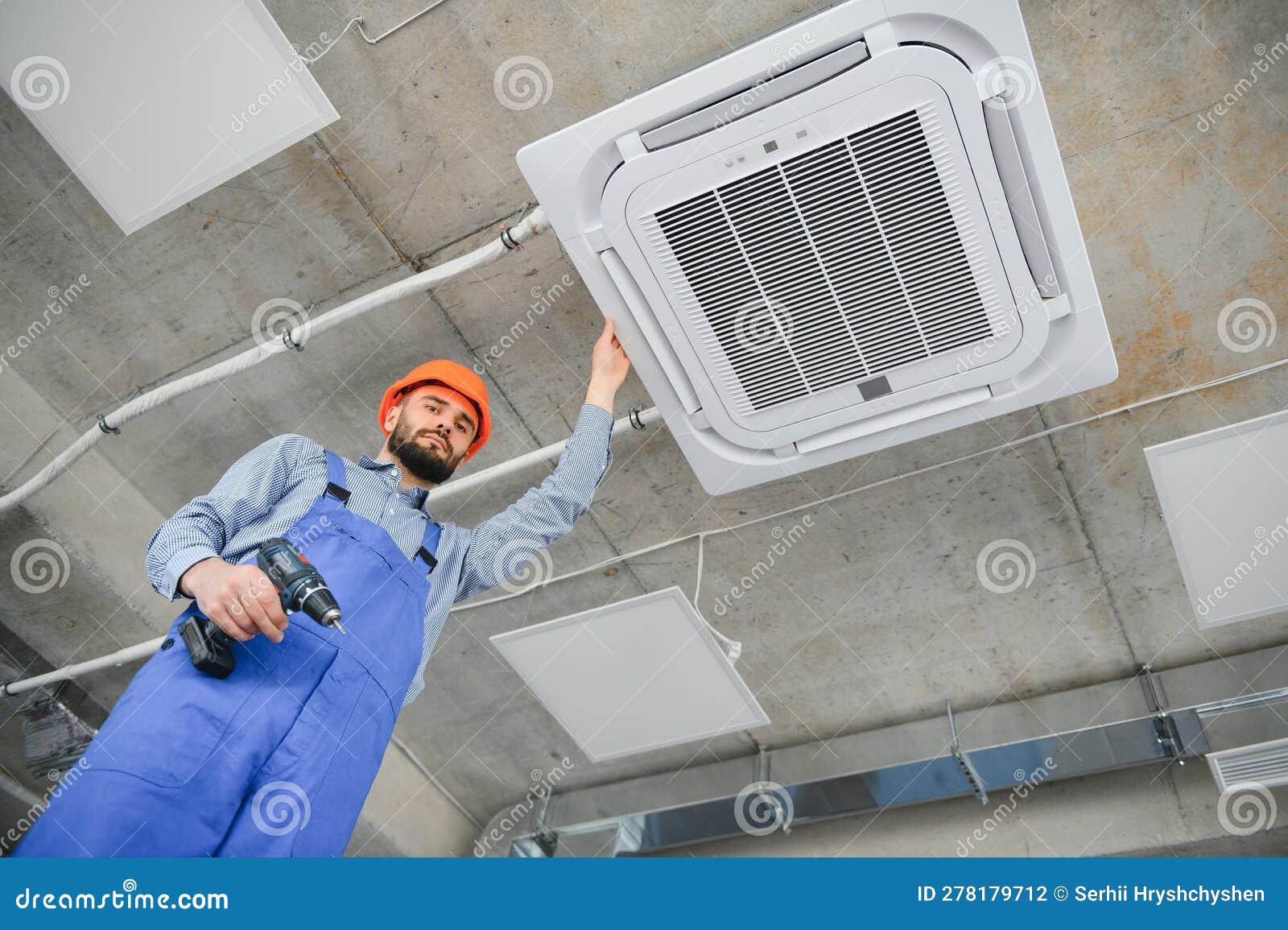 Air Conditioner Install and AC Repair Service Stock Photo Image of