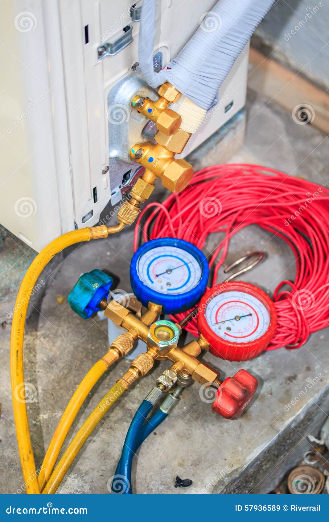 Air Conditioner Installation Process Stock Image Image of bore