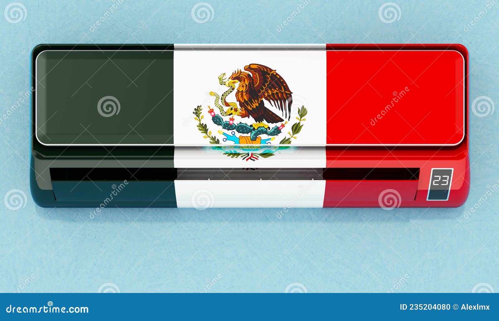 Air Conditioner with Mexican Flag on the Wall. House Climate Control