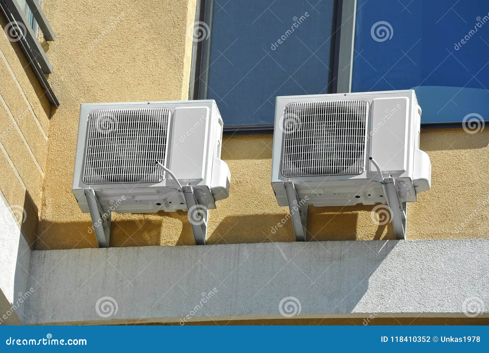 Air Conditioner System on Wall Stock Photo Image of industry, funnel