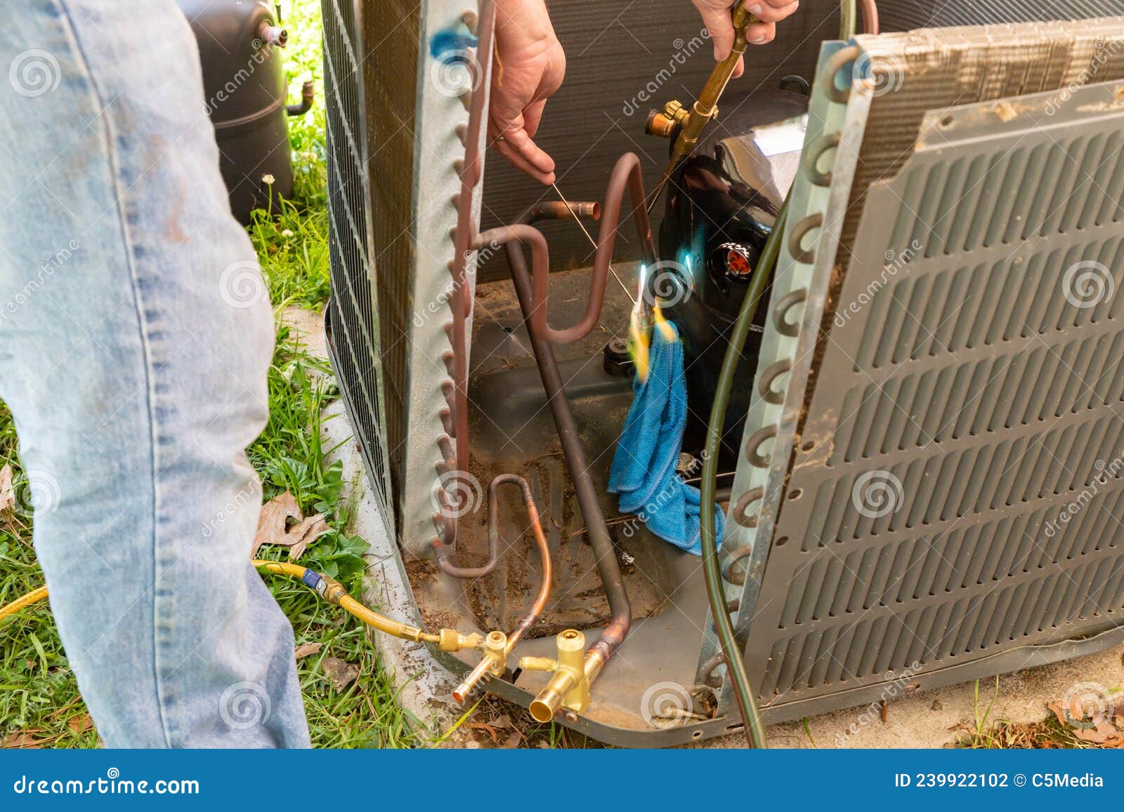 Air Conditioner Technician Brazing Equipment Stock Photo Image of