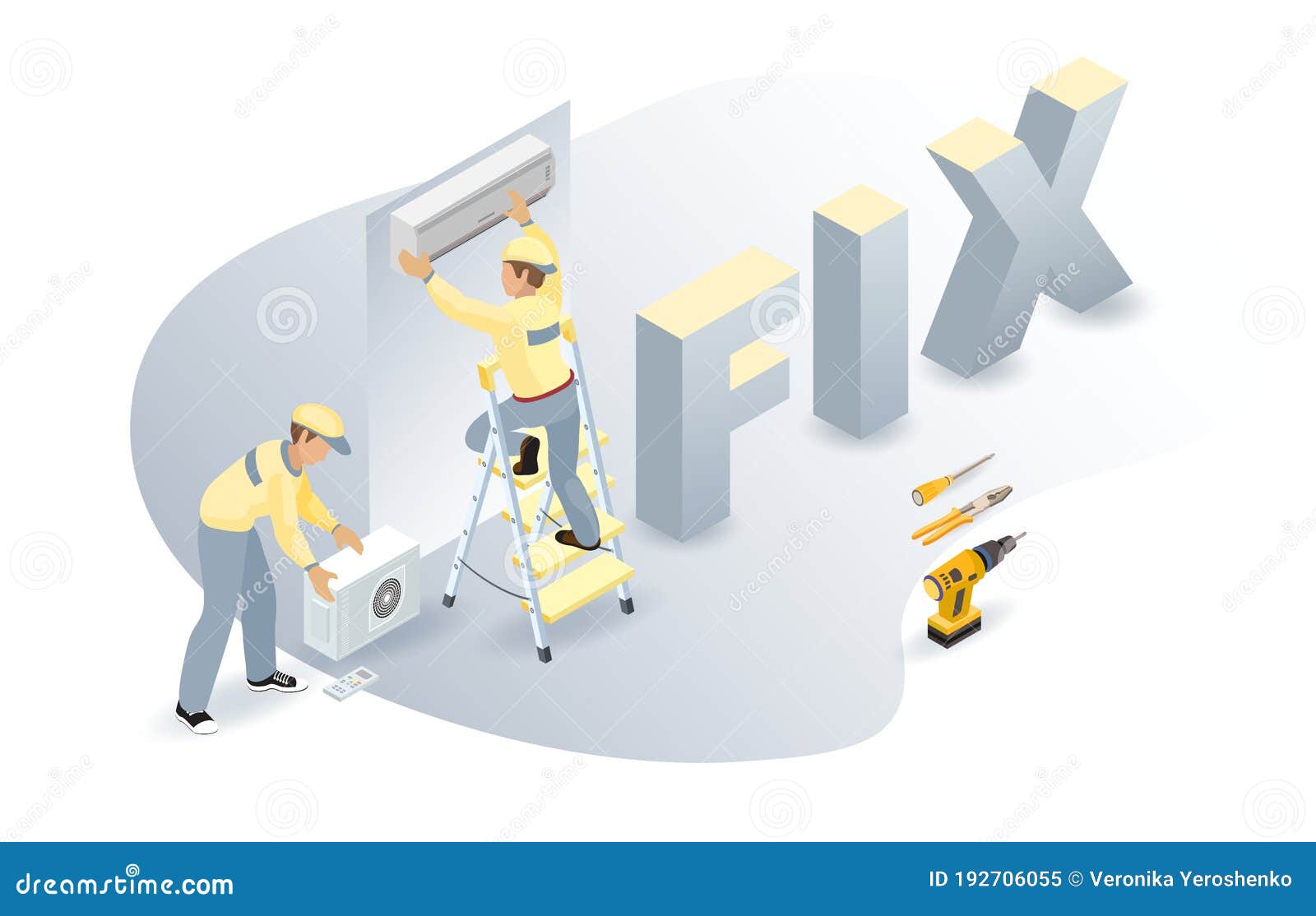 Air Conditioner Worker Isometric Word Fix Home Appliance Repairs Vector Stock Vector Illustration Of Control Electrical 192706055