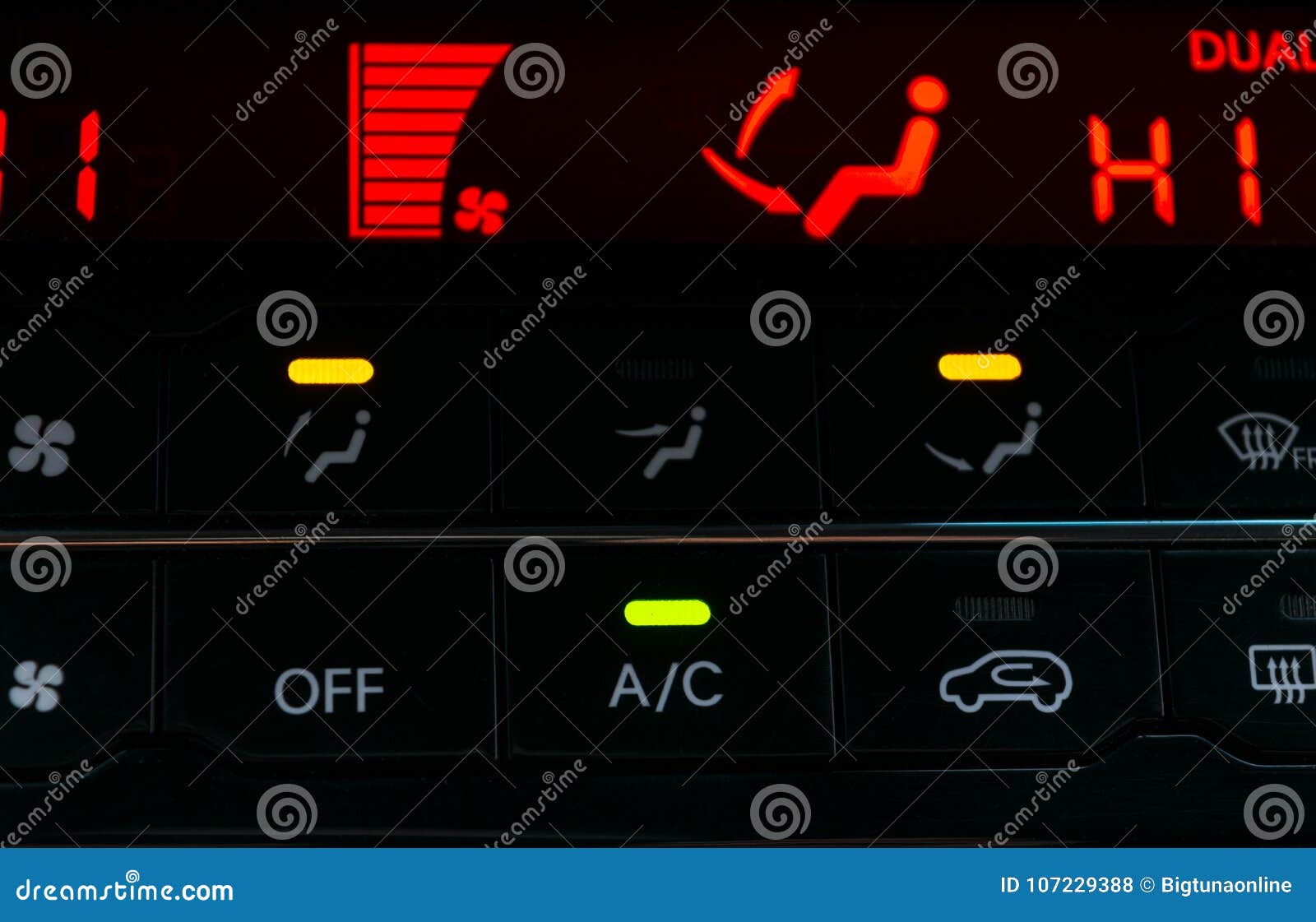 Air Conditioning Button Inside a Car. Climate Control AC Unit in the