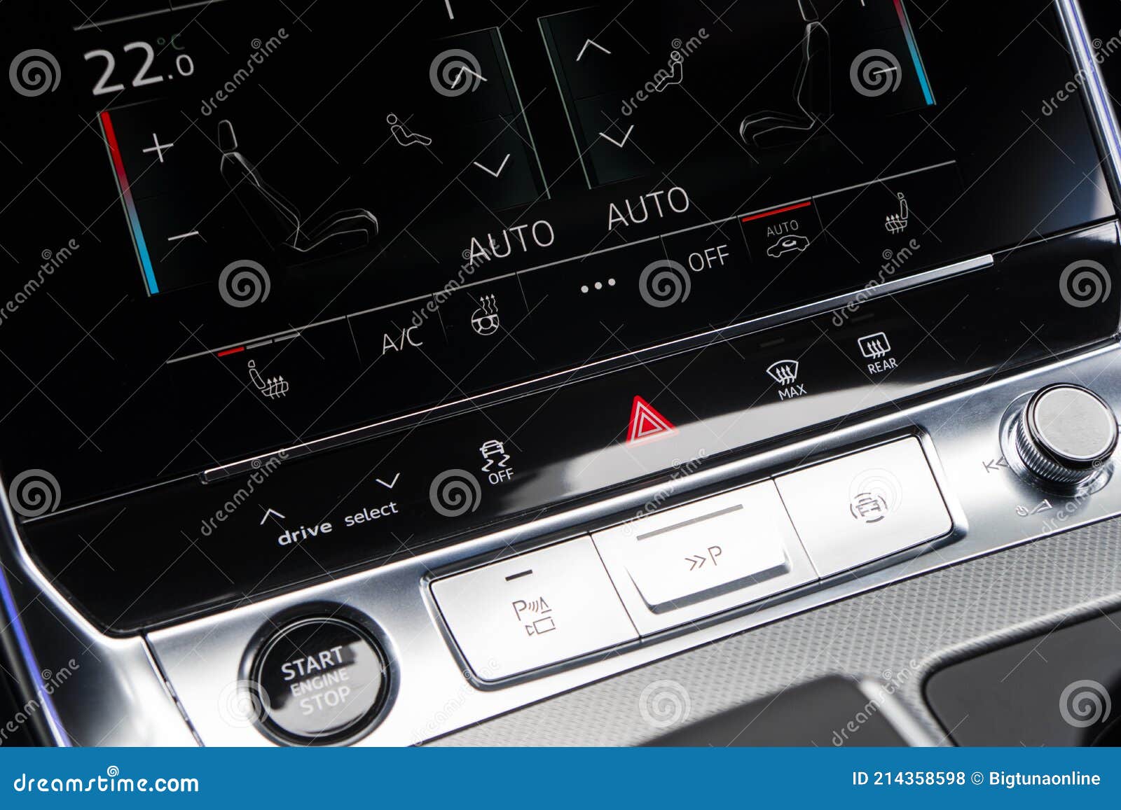 Air Conditioning Touch Buttons Inside a Modern Car. Climate Control AC