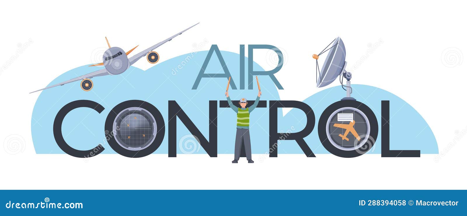 Air Control Flat Text stock illustration. Illustration of layout