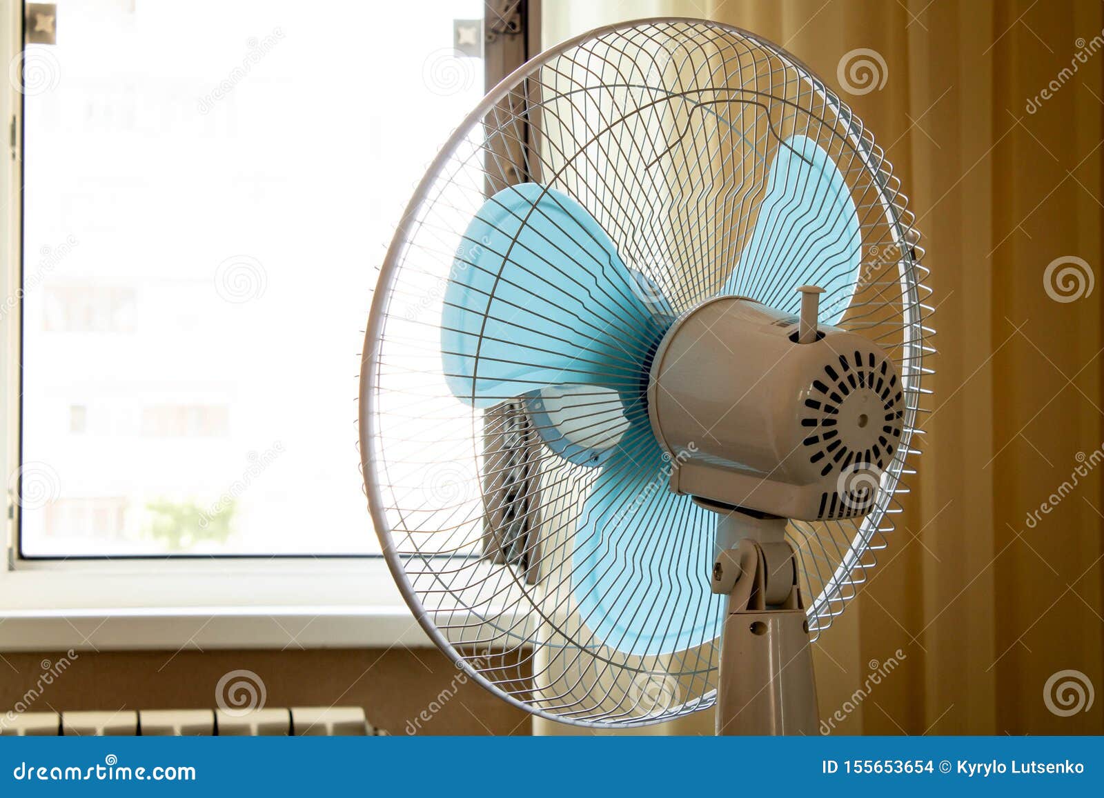 Air fan near the window stock photo. Image of home, gray 155653654