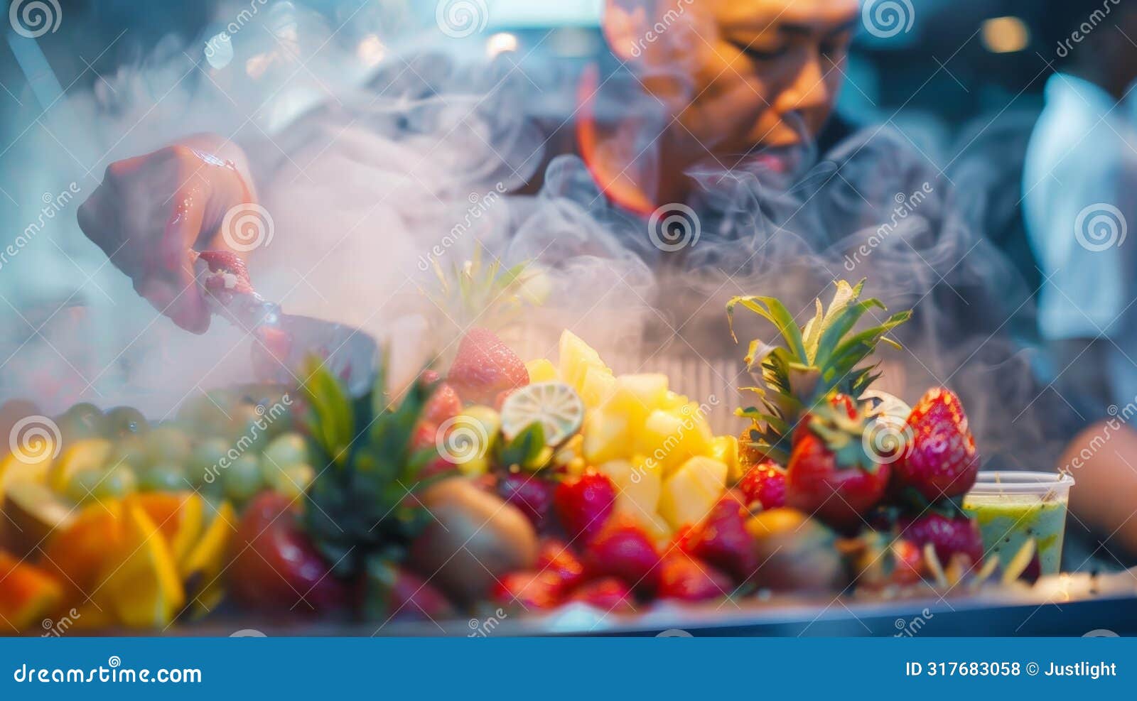 the air is filled with the enticing aromas of fresh fruits as competitors chop and squeeze ingredients for their exotic