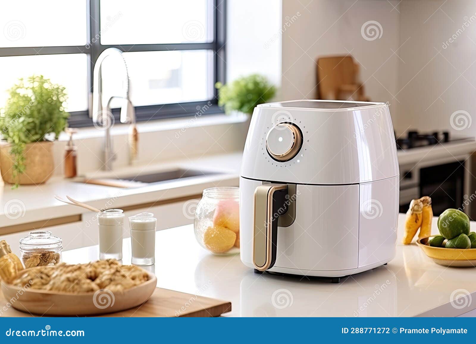 Air Fryer Appliance is on White Marble Table in Nice Interior Design  Kitchen Dinning Room of House. Generative Ai Stock Illustration -  Illustration of warm, healthy: 288771272