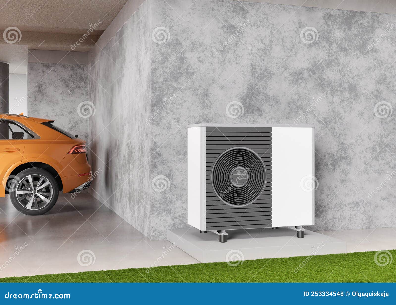 air heat pump standing outdoors. modern, environmentally friendly heating. save your money with air pump. air source