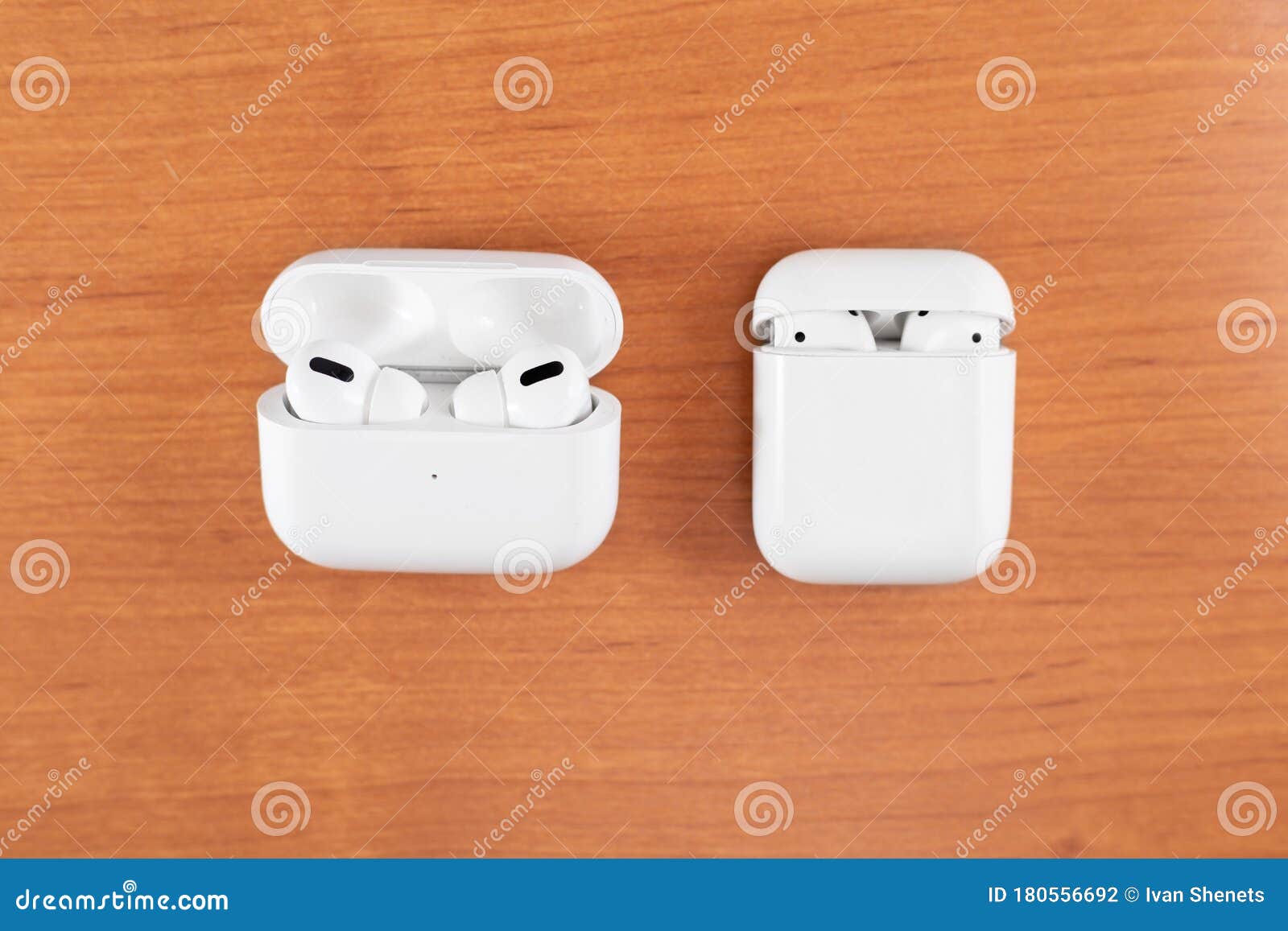 air pods pro. with wireless charging case. new airpods pro on wooden background. air pods. copy space