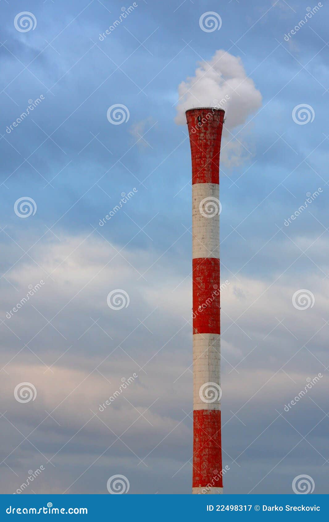 Red and white chimney,air pollution