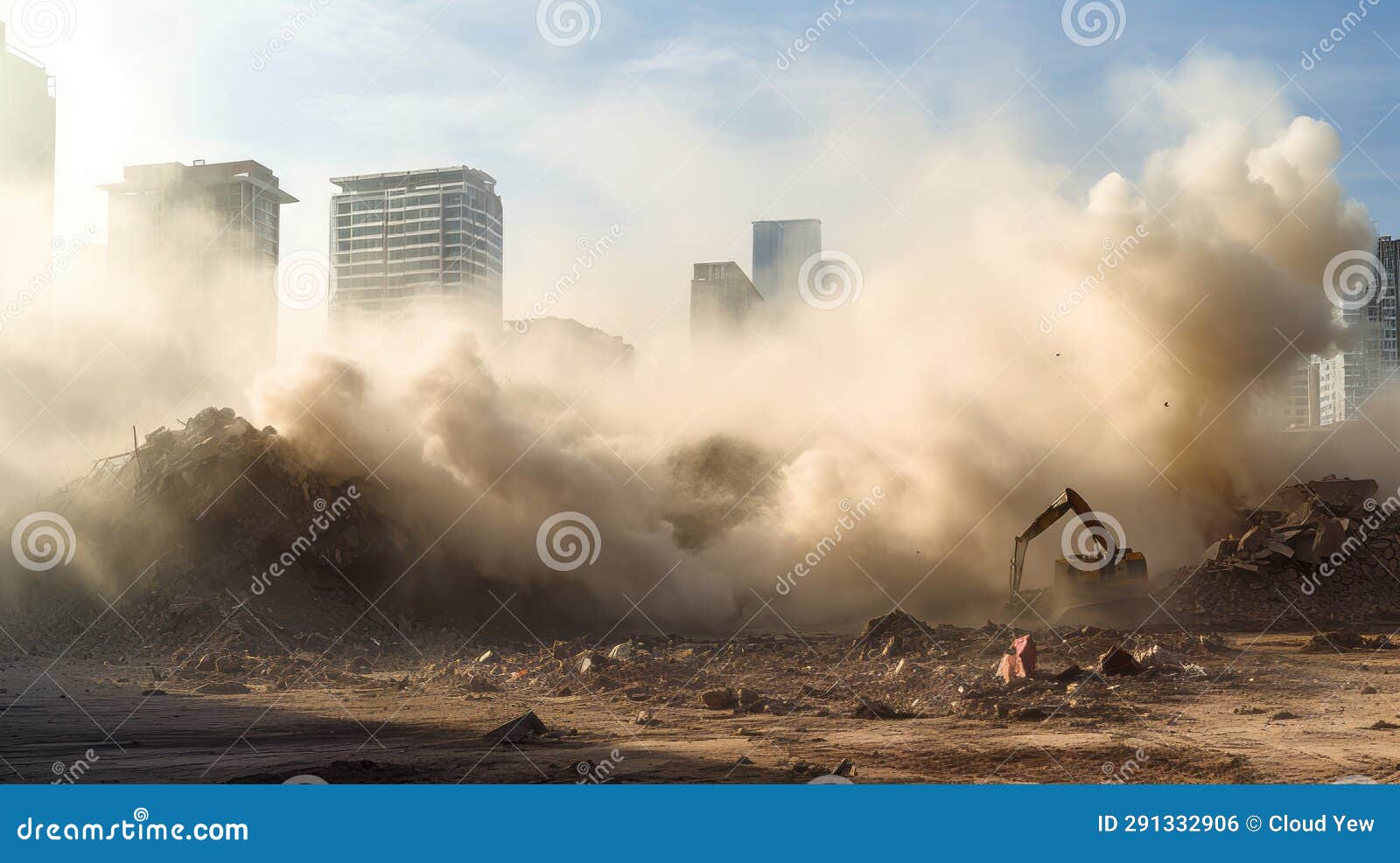 Air Pollution from Construction Site with Dust and Debris Stock