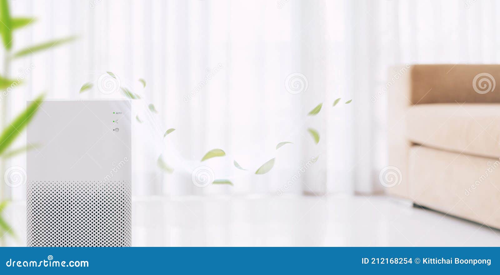 Air Purifier on Blue Background with Filter for Cleaner Removing Fine