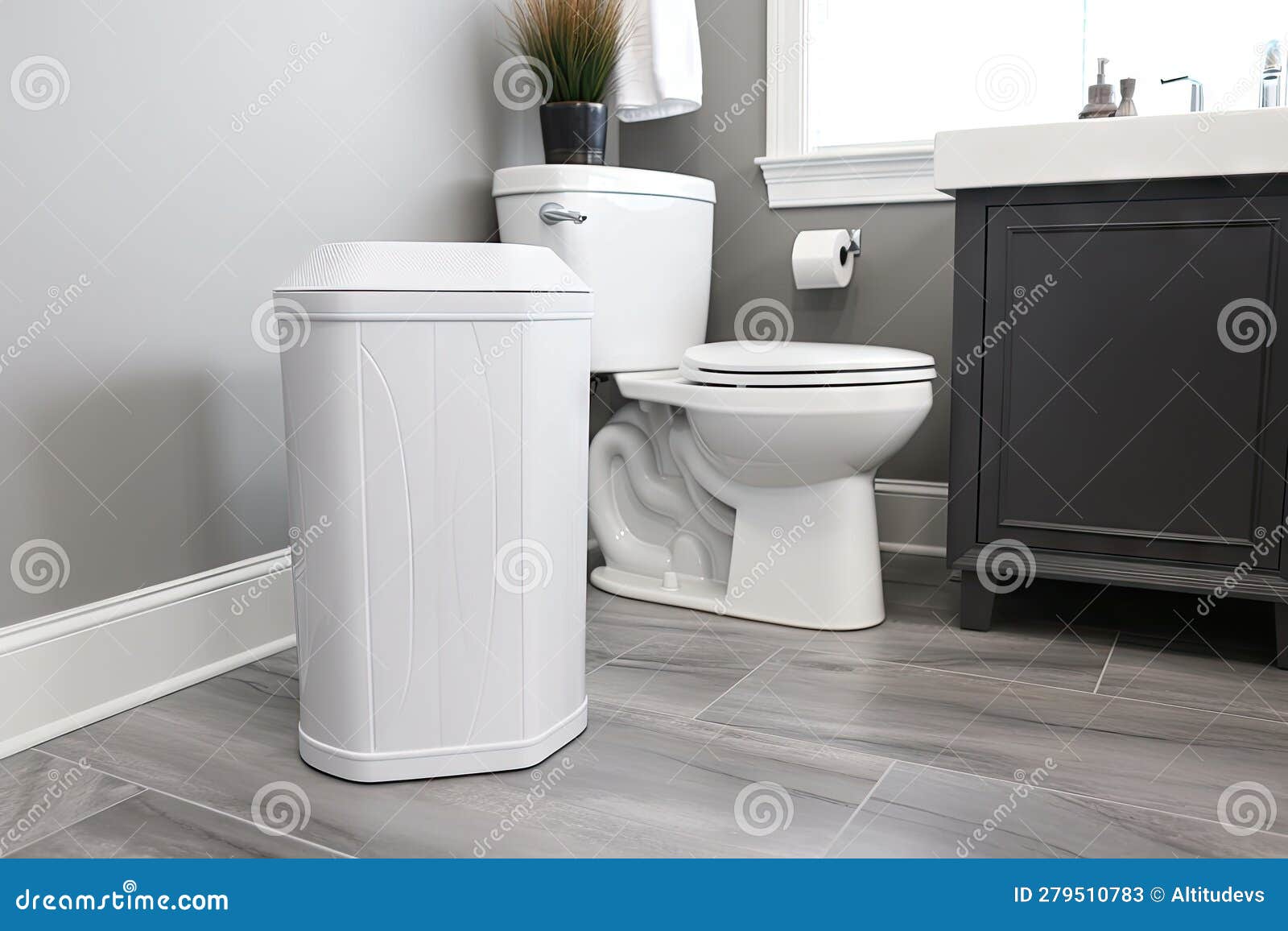 Air Purifier in Clean and Modern Bathroom Stock Illustration